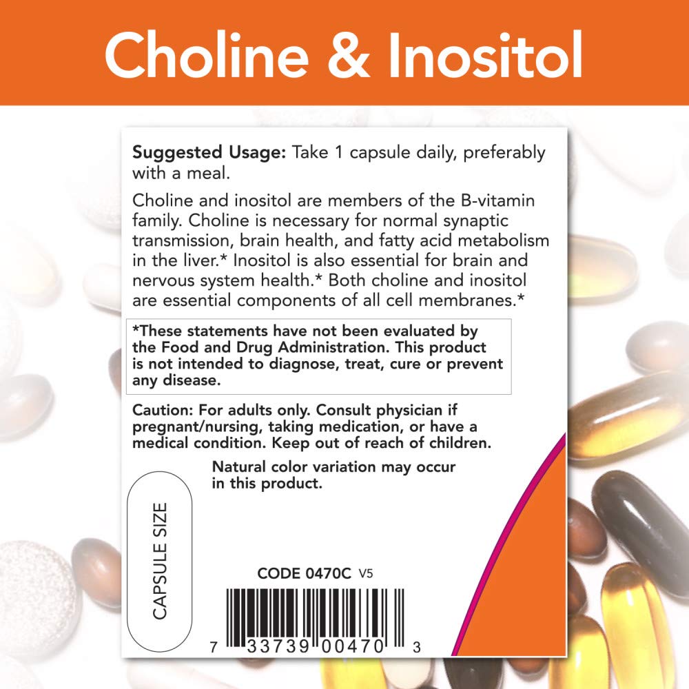 Foto 4 pulgar | Suplemento Now Foods De Colina E Inositol 500 Mg 100 Cápsulas - Venta Internacional.