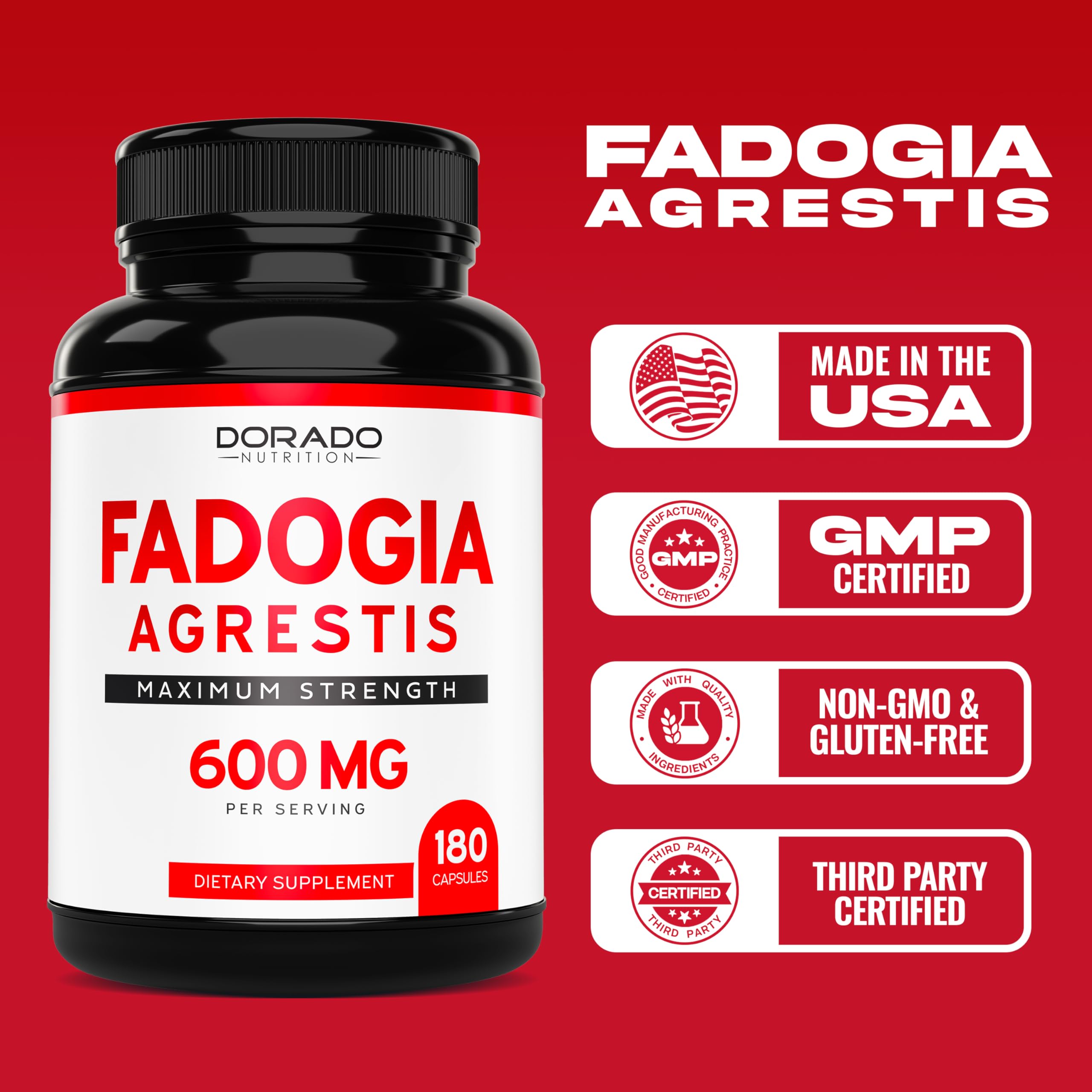 Foto 6 pulgar | Suplemento Dorado Nutrition Fadogia Agrestis 600 Mg X 180 Cápsulas - Venta Internacional.