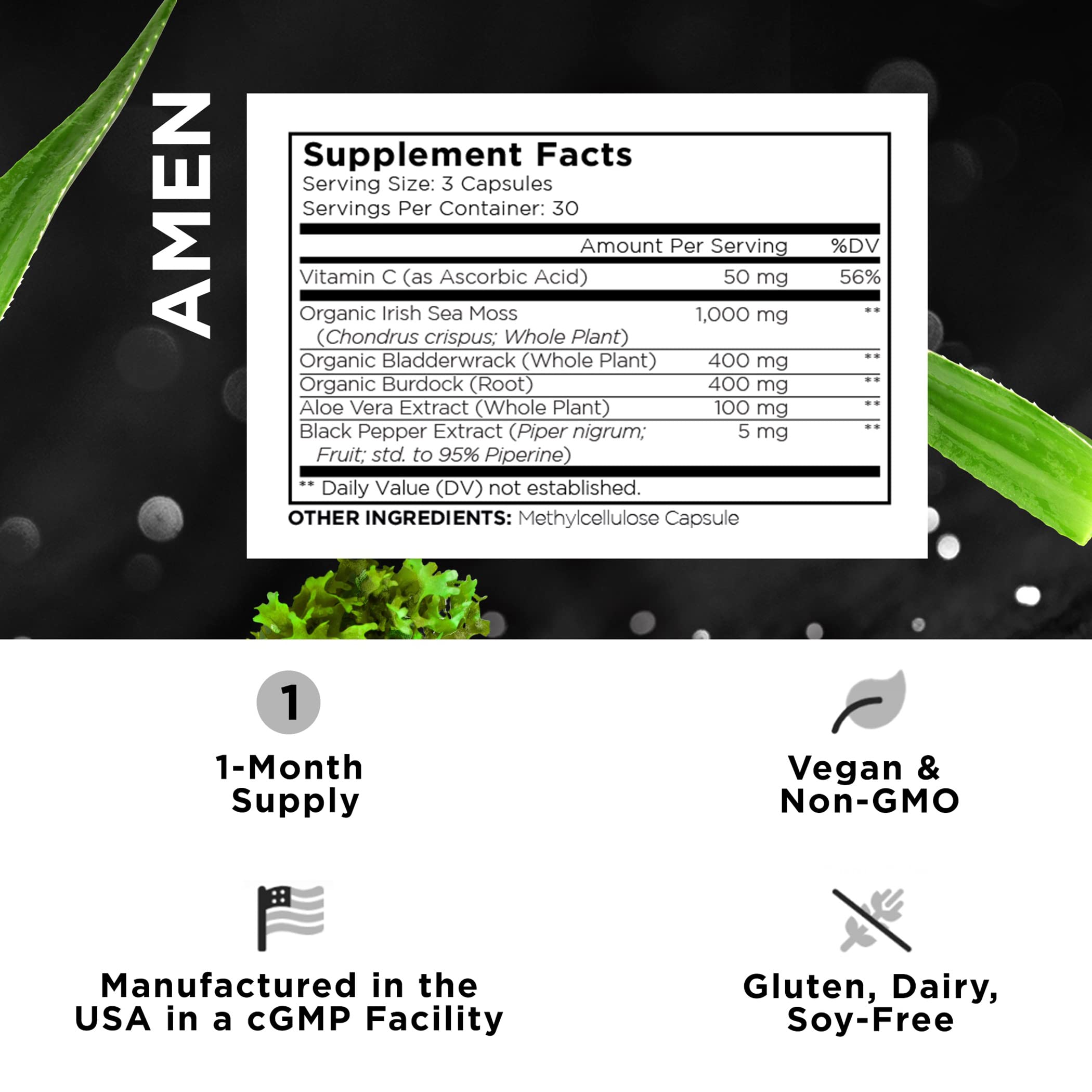 Foto 3 pulgar | Suplemento Amen Sea Moss 1000 Mg Con Fucus Y Bardana - Venta Internacional.