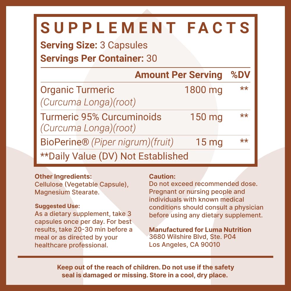 Foto 8 pulgar | Suplemento Luma Nutrition, Cúrcuma Y Curcumina, 1950 Mg, 90 Cápsulas - Venta Internacional.