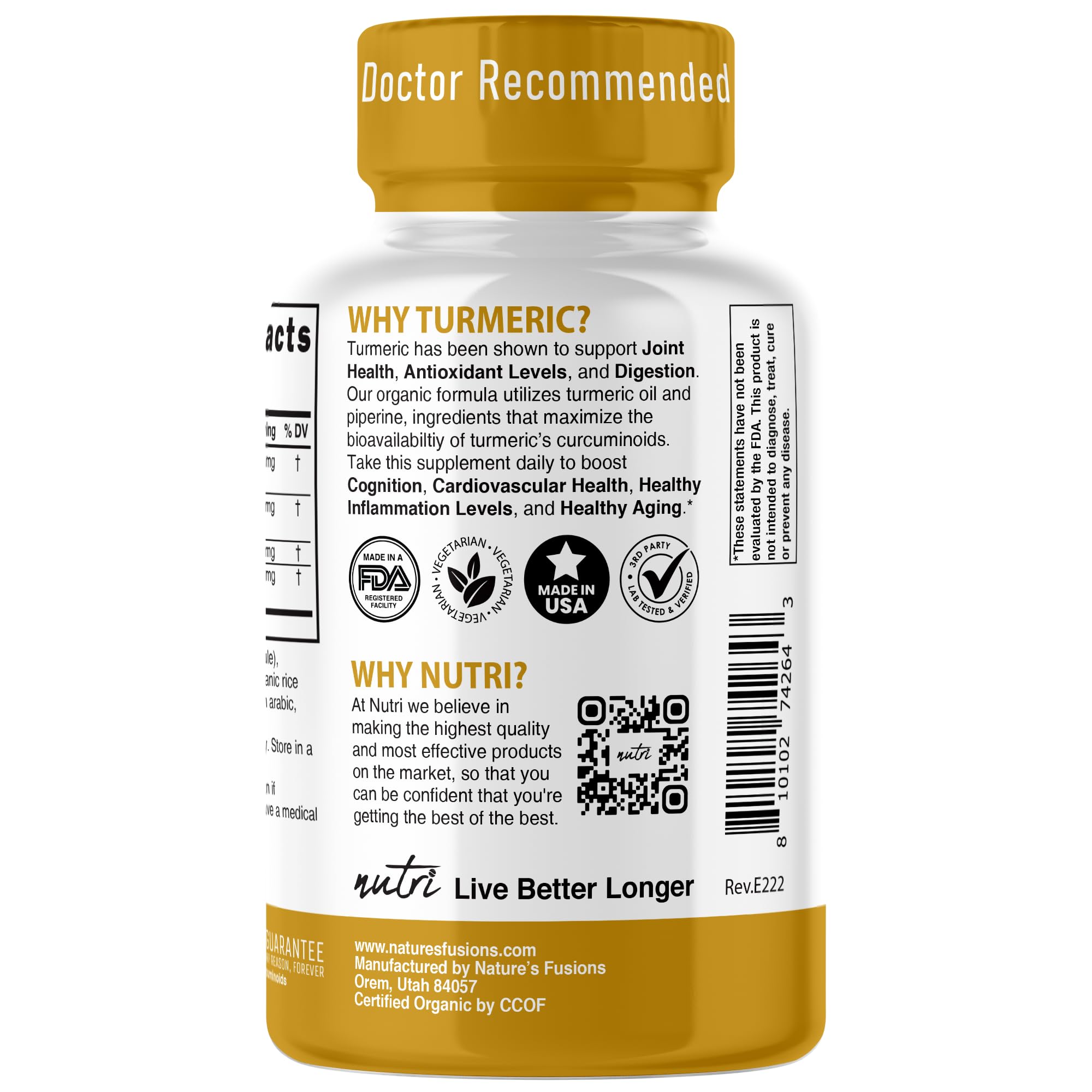 Foto 3 | Suplemento De Cúrcuma Orgánica Nutri De Nature's Fusions (1425 Mg) - Venta Internacional.