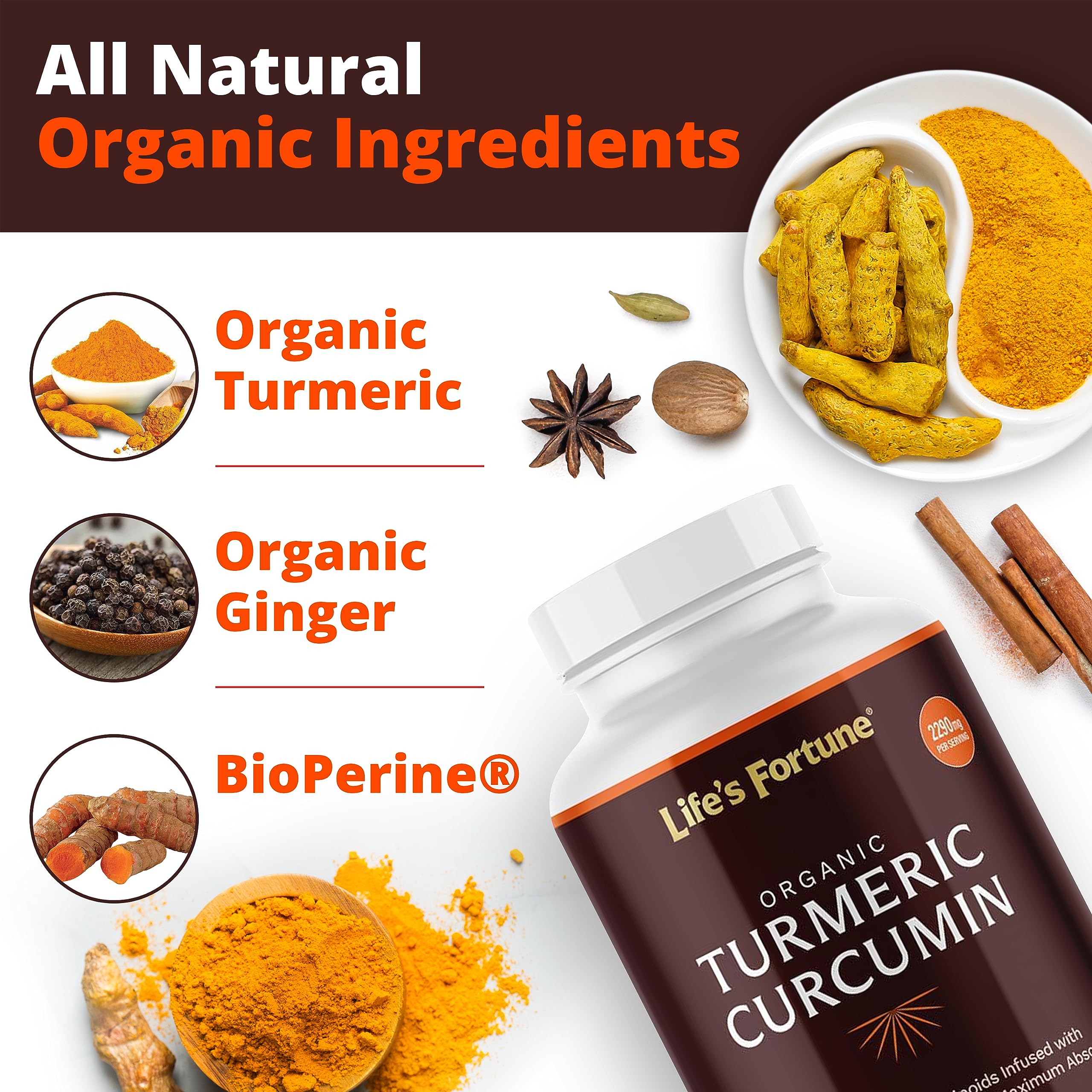 Foto 3 pulgar | Suplemento De Curcumina Orgánica De Cúrcuma Life's Fortune 2250 Mg - Venta Internacional.