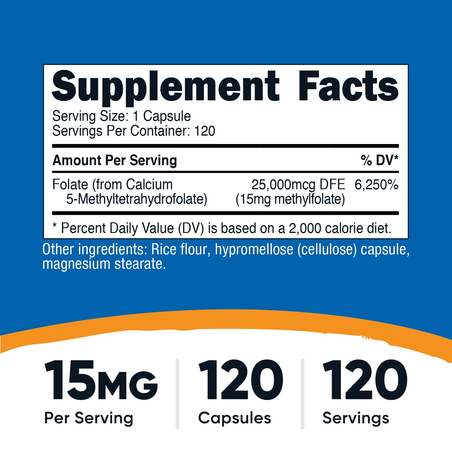 Foto 3 pulgar | Suplemento Nutricost De L-metilfolato, 15 Mg, 120 Cápsulas (5-mthf) - Venta Internacional.
