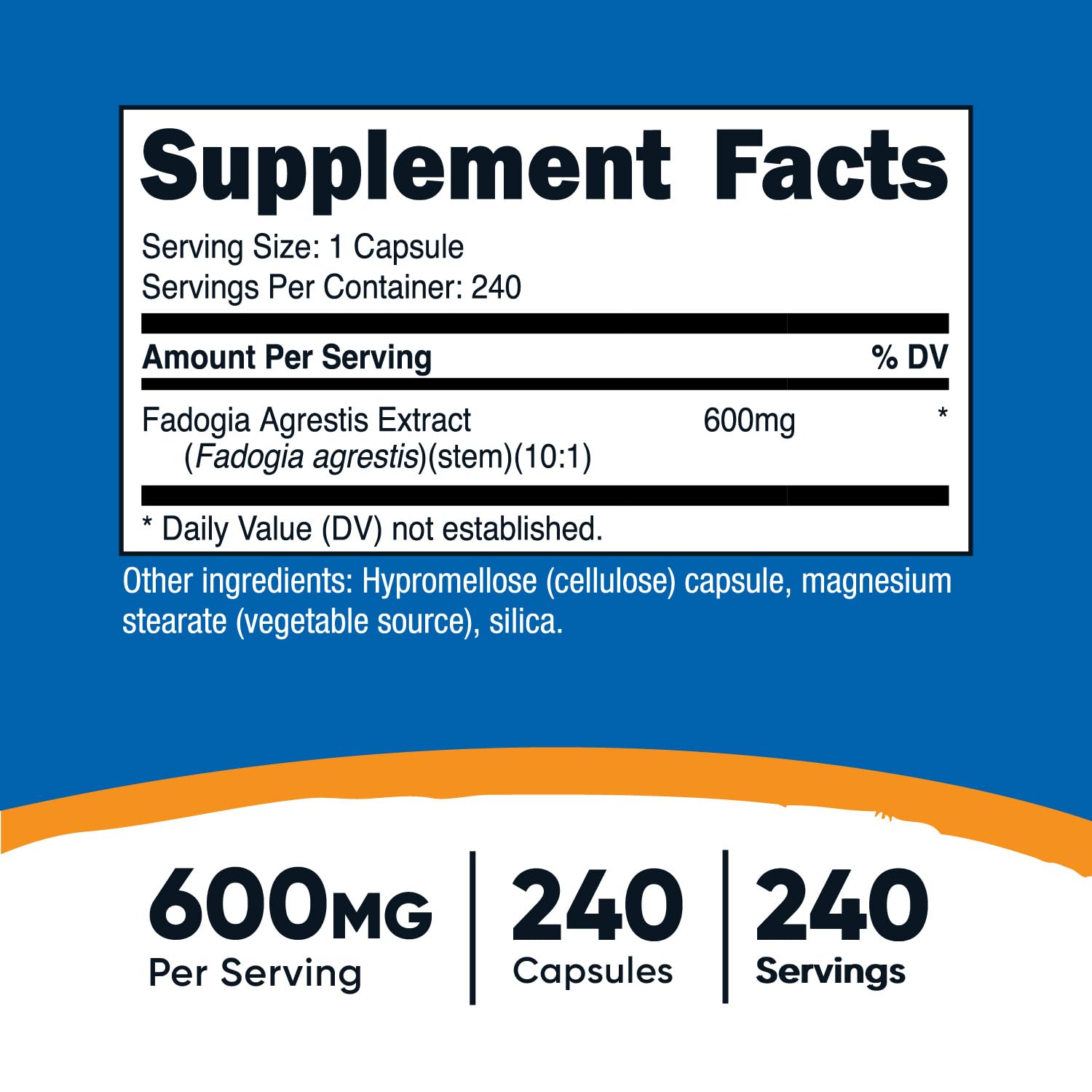 Foto 3 pulgar | Suplemento Nutricost Fadogia Agrestis 600 Mg 240 Cápsulas - Venta Internacional.