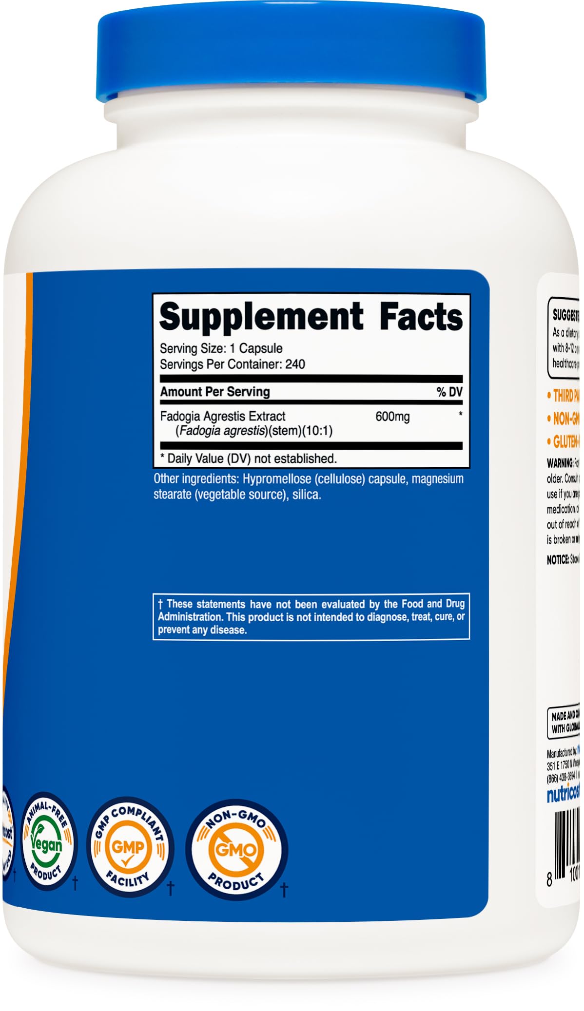 Foto 6 pulgar | Suplemento Nutricost Fadogia Agrestis 600 Mg 240 Cápsulas - Venta Internacional.