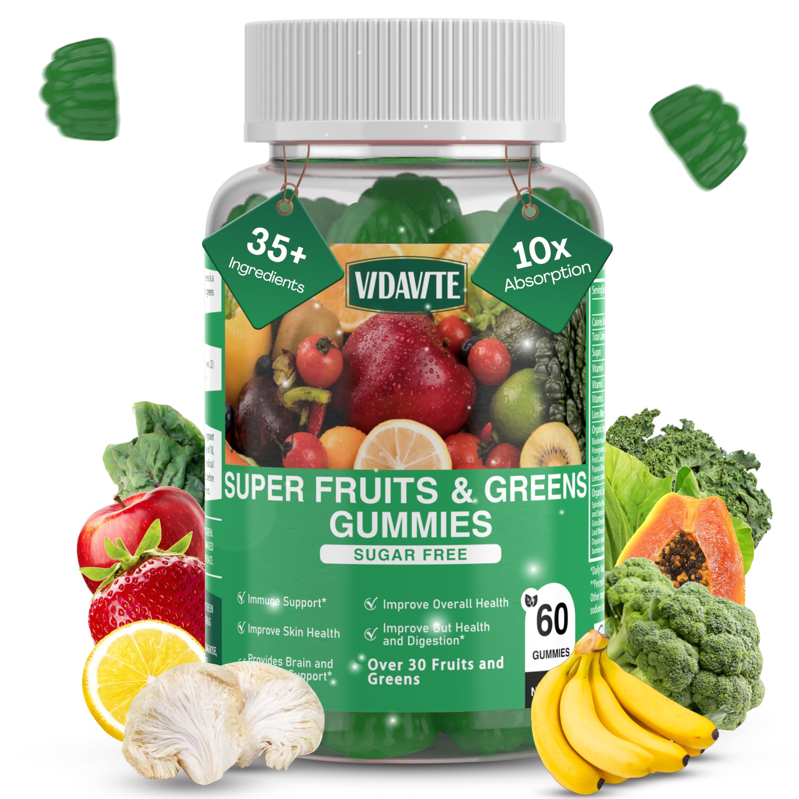 Foto 2 pulgar | Suplemento De Gomitas De Frutas Y Verduras Sin Azúcar Vidavite 60u - Venta Internacional.