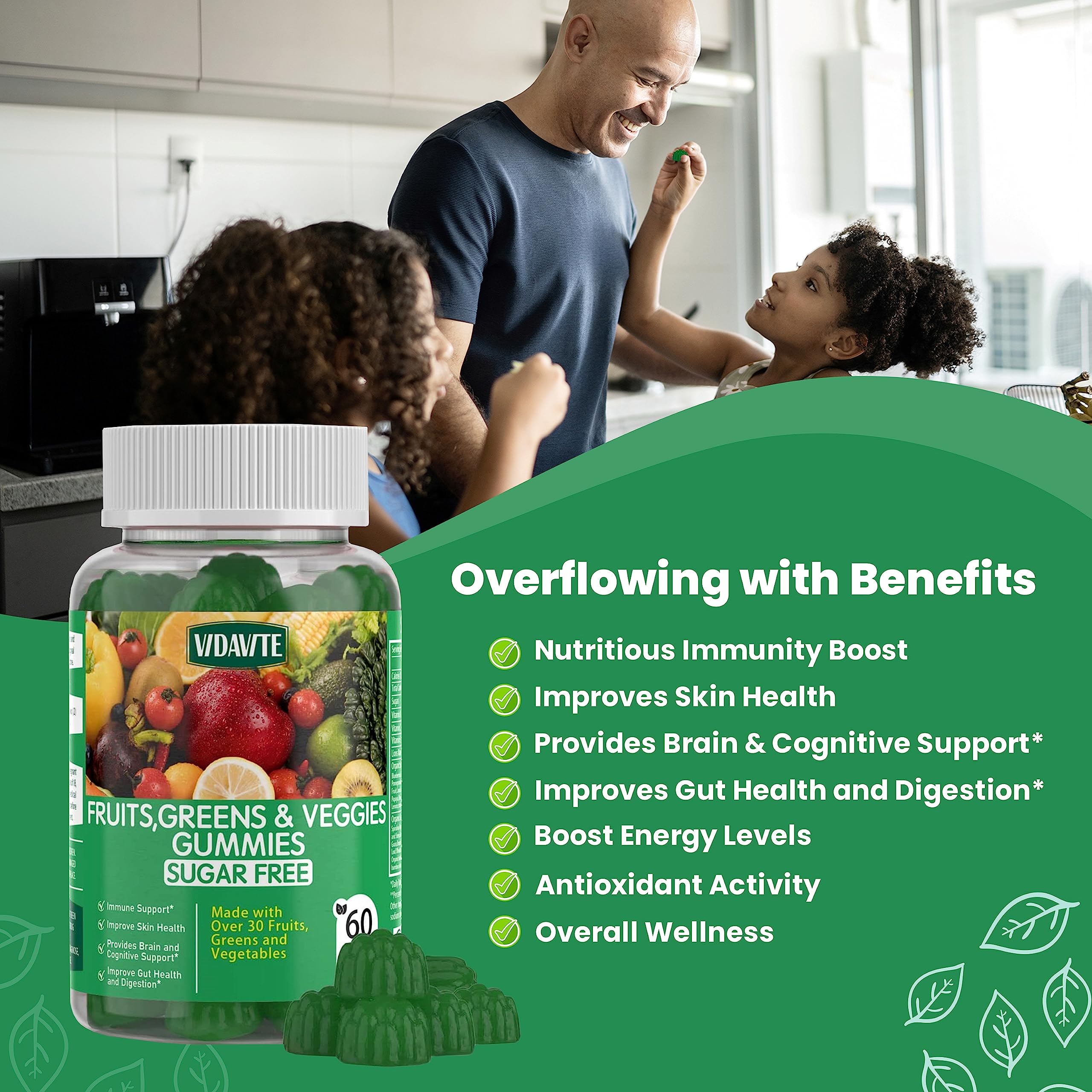 Foto 2 | Suplemento De Gomitas De Frutas Y Verduras Sin Azúcar Vidavite 60u - Venta Internacional.
