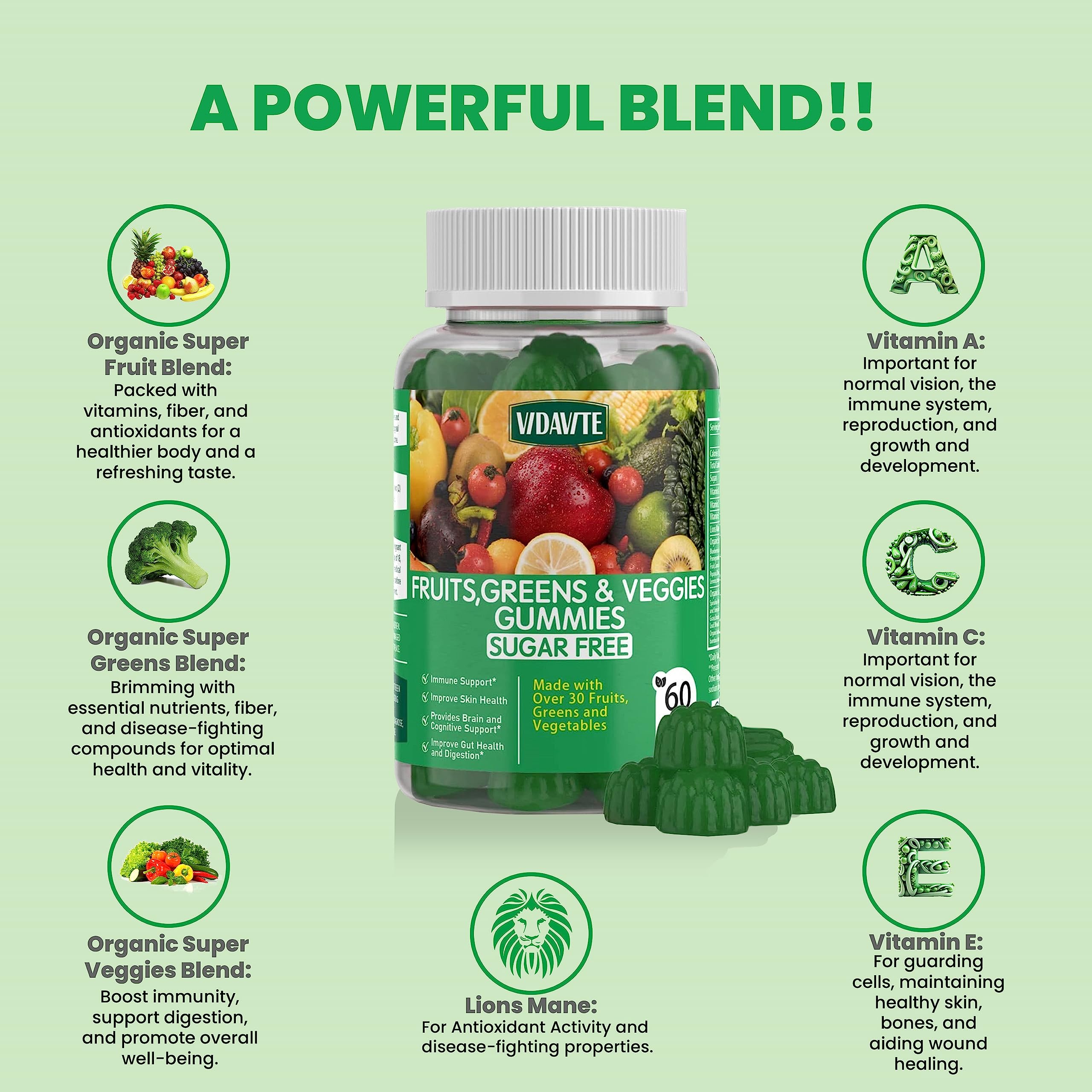 Foto 5 pulgar | Suplemento De Gomitas De Frutas Y Verduras Sin Azúcar Vidavite 60u - Venta Internacional.