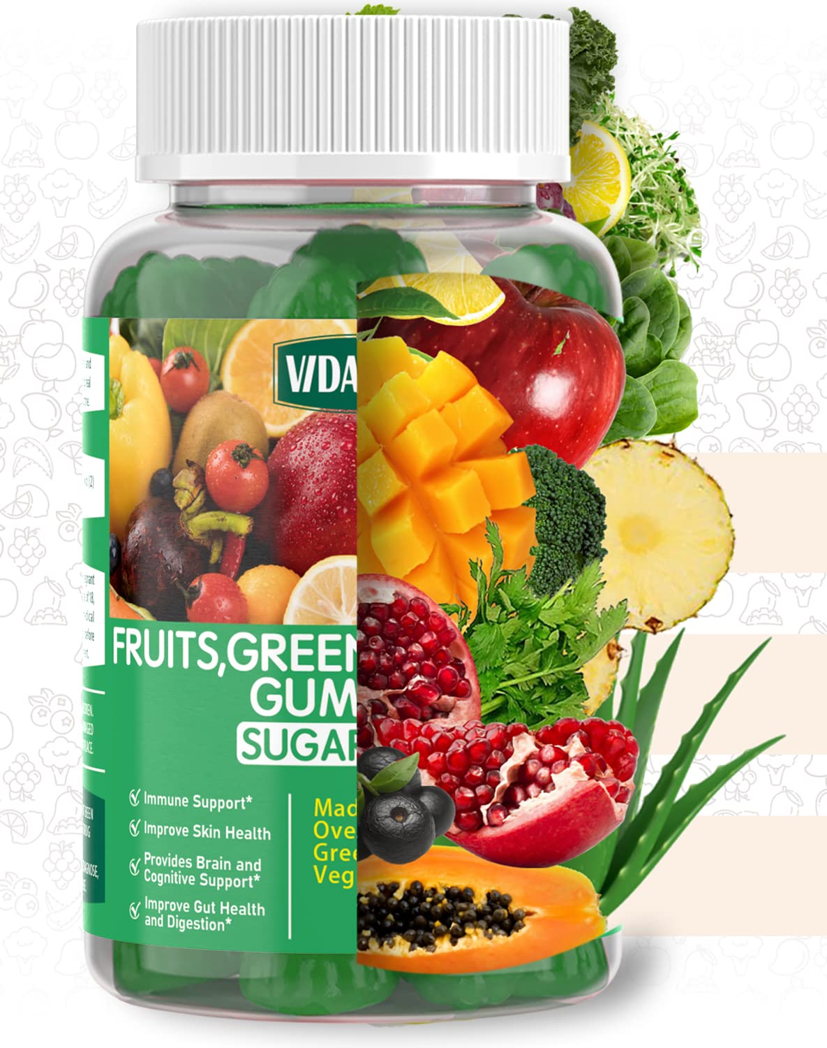 Foto 8 pulgar | Suplemento De Gomitas De Frutas Y Verduras Sin Azúcar Vidavite 60u - Venta Internacional.