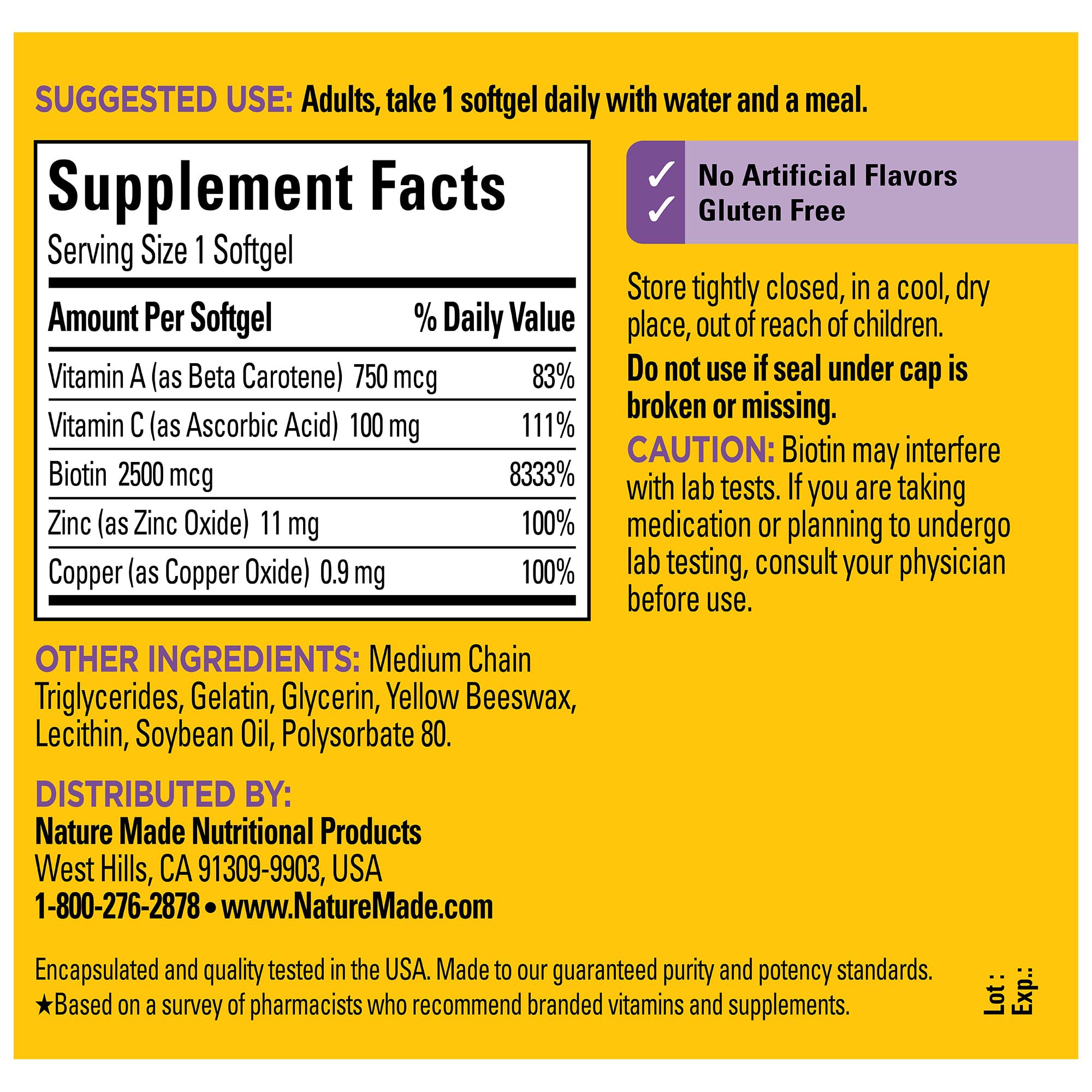 Foto 7 pulgar | Suplemento Natural Para Cabello, Piel Y Uñas Con Biotina 2500 Mcg - Venta Internacional.
