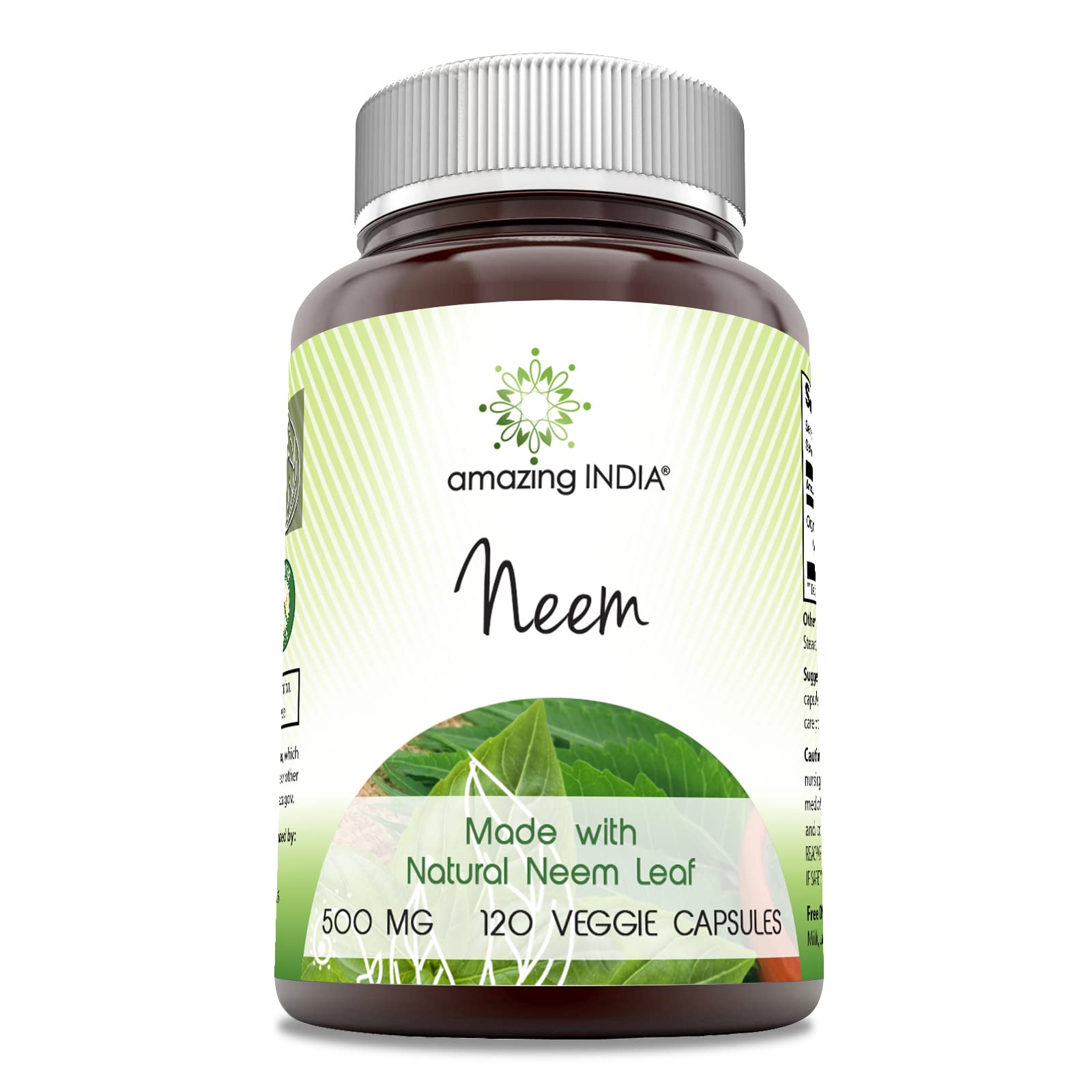 Suplemento Amazing India Neem 500 Mg 120 Cápsulas Vegetarianas - Venta Internacional.