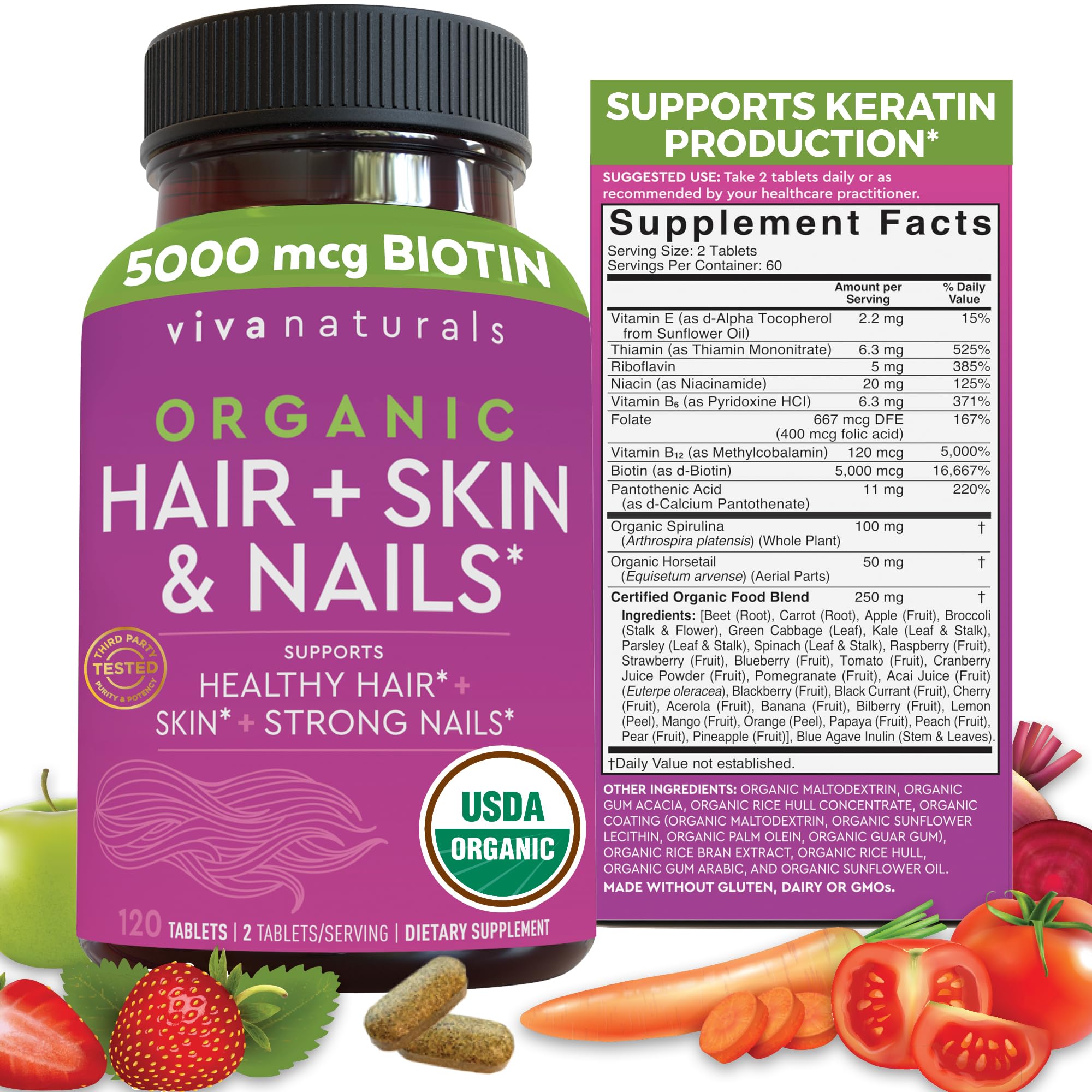 Foto 1 | Suplemento Viva Naturals Para Cabello, Piel Y Uñas, Biotina, 5000 Mcg, Mujeres - Venta Internacional.