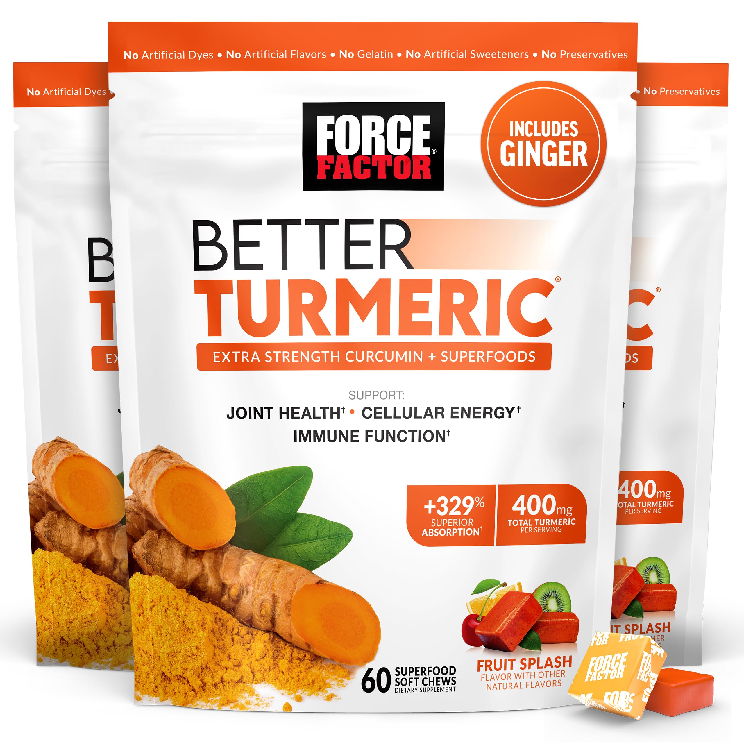 Foto 2 pulgar | Supplement Force Factor Better Turmeric Joint Support 180 Comprimidos Masticables - Venta Internacional.