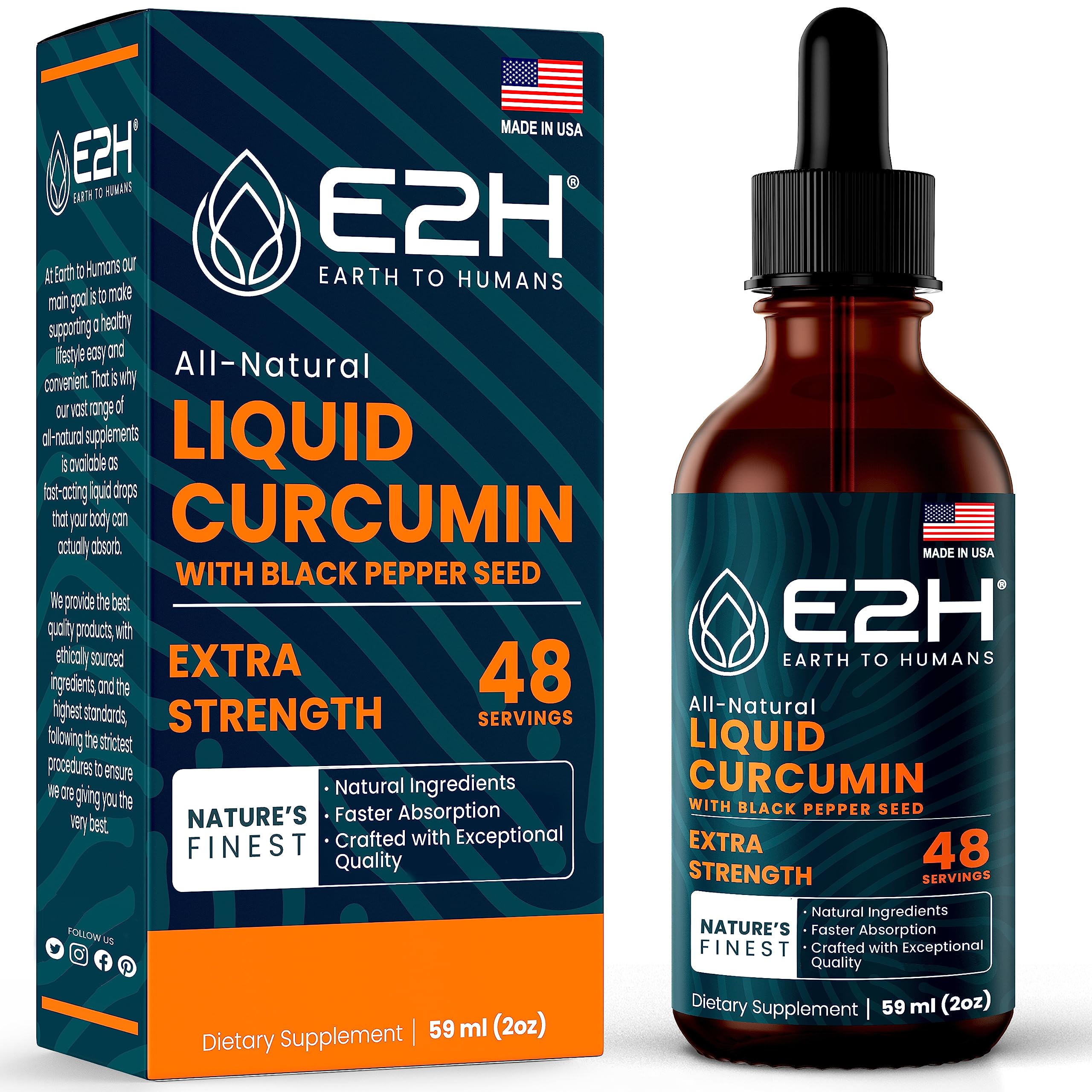 Foto 2 pulgar | Suplemento E2h De Cúrcuma Líquida Y Curcumina, 60 Ml, Con Pimienta Negra - Venta Internacional.
