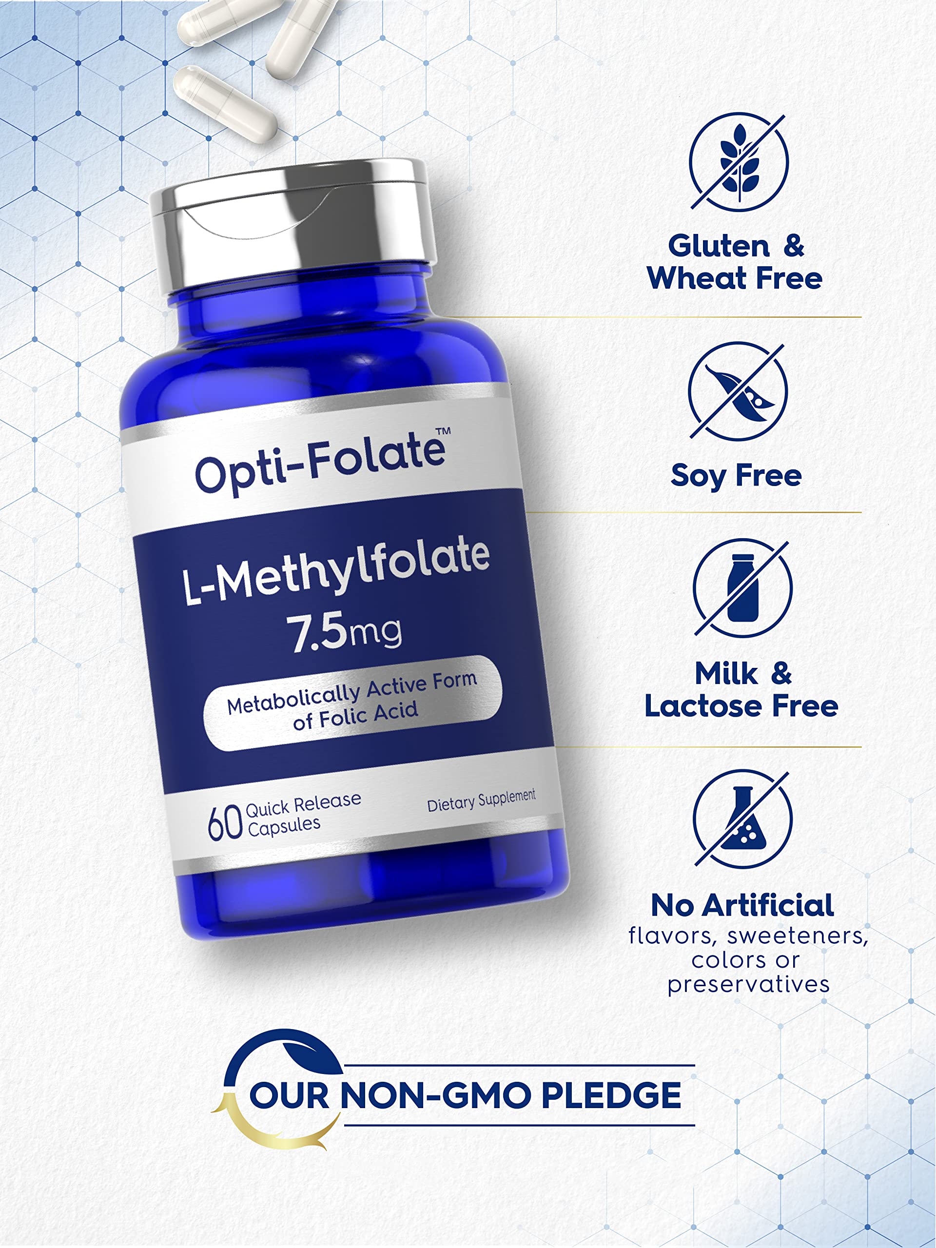 Foto 5 pulgar | Suplemento De Metilfolato Carlyle L 7,5 Mg 60 Cápsulas - Venta Internacional.