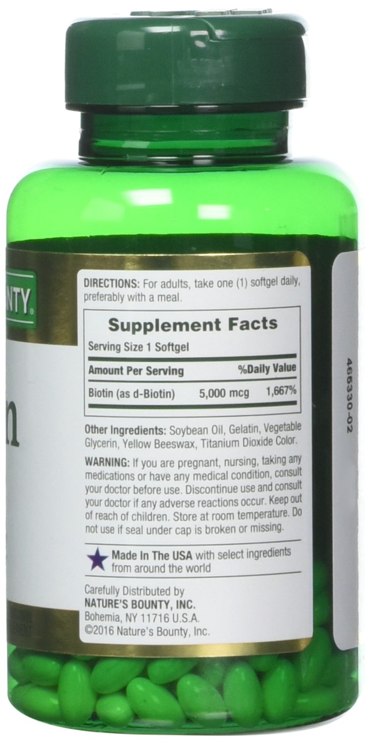 Foto 3 pulgar | Suplemento De Biotina Nature's Bounty De 5000 Mcg, 60 Tabletas X 2 - Venta Internacional.