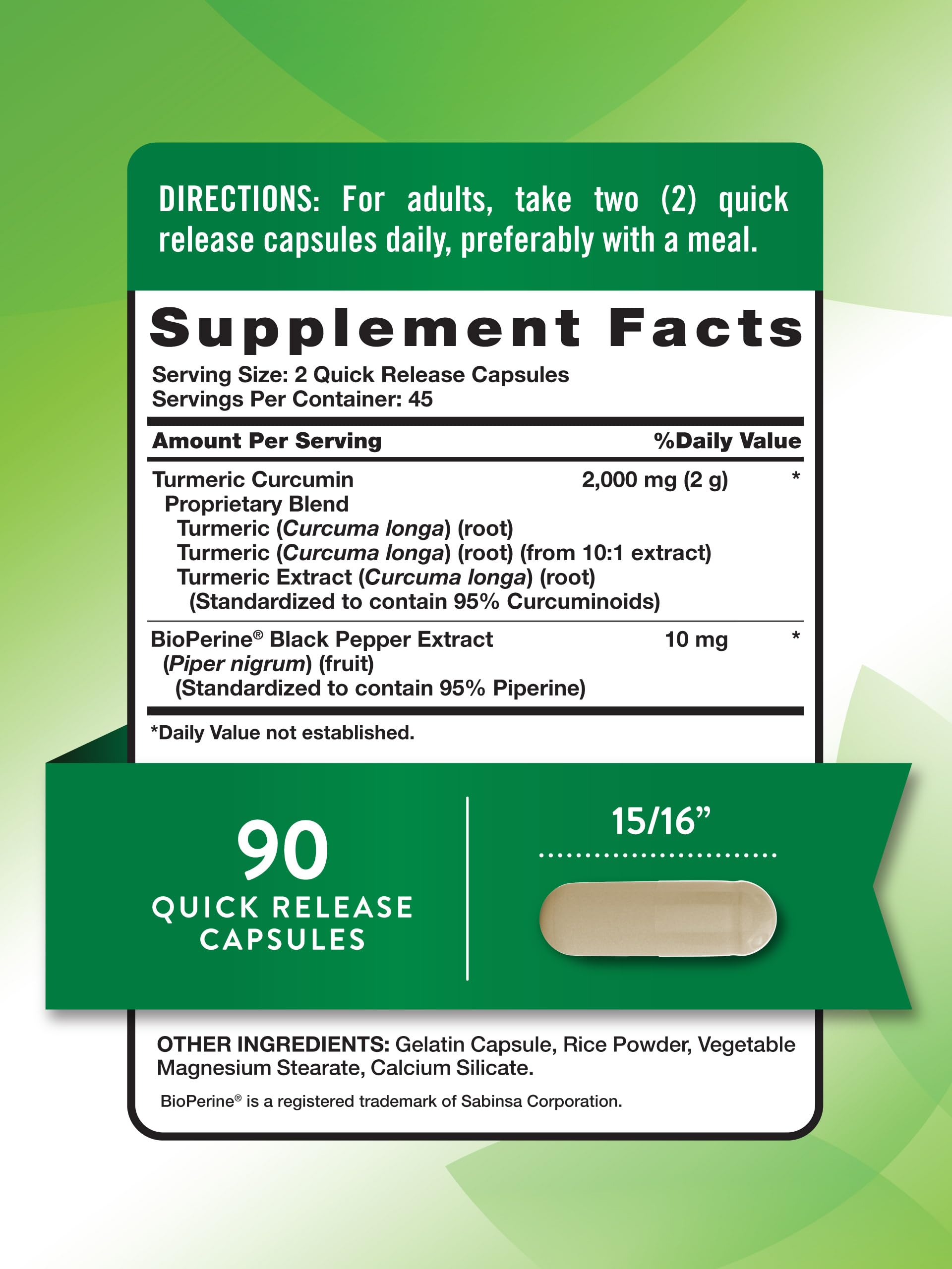 Foto 3 pulgar | Suplemento Nature's Truth, Cúrcuma Y Curcumina, 2000 Mg, 90 Cápsulas - Venta Internacional.