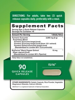 Foto 2 | Suplemento Nature's Truth, Cúrcuma Y Curcumina, 2000 Mg, 90 Cápsulas - Venta Internacional.