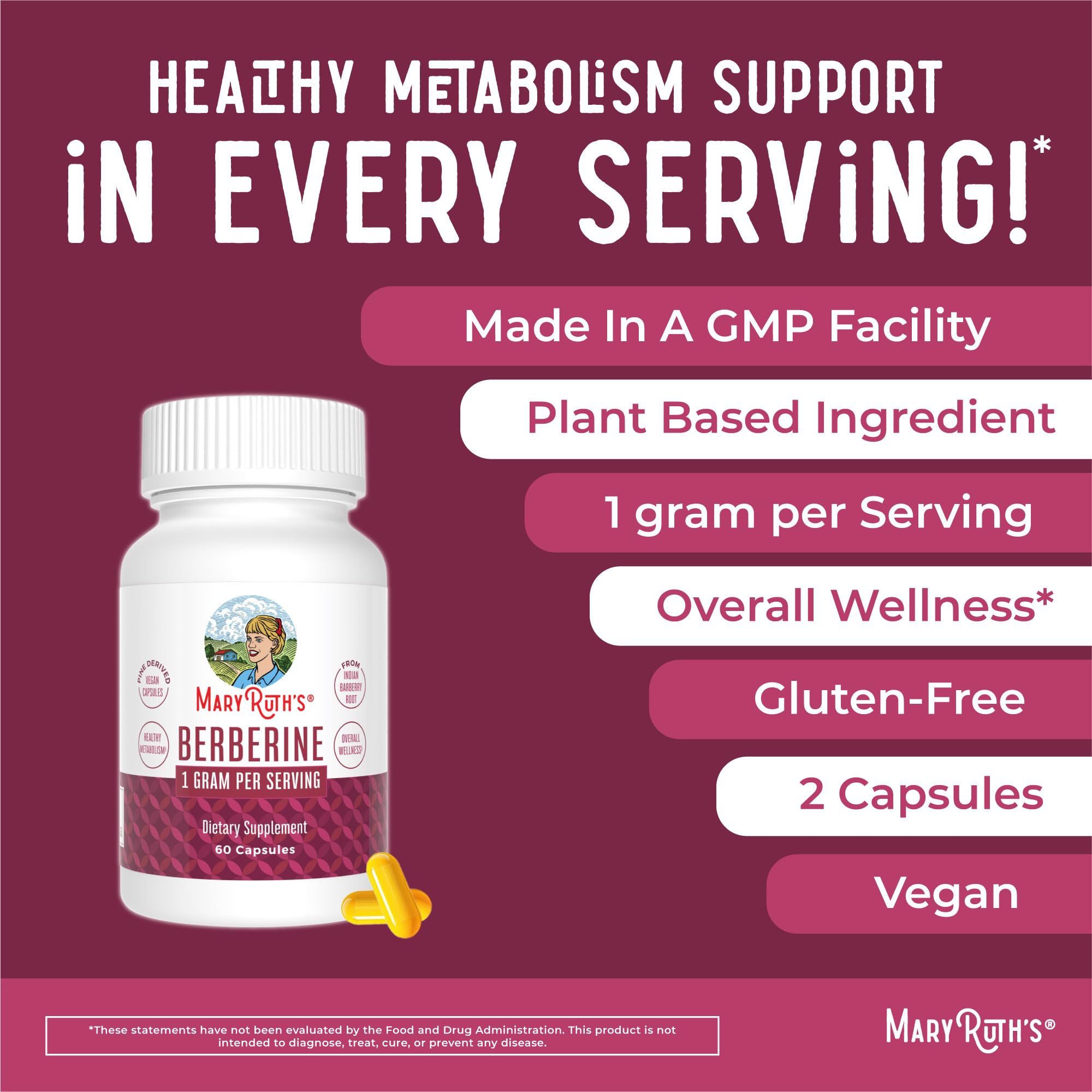 Foto 5 pulgar | Complemente El Metabolismo Saludable De 1000 Mg De Berberina De Maryruth - Venta Internacional.