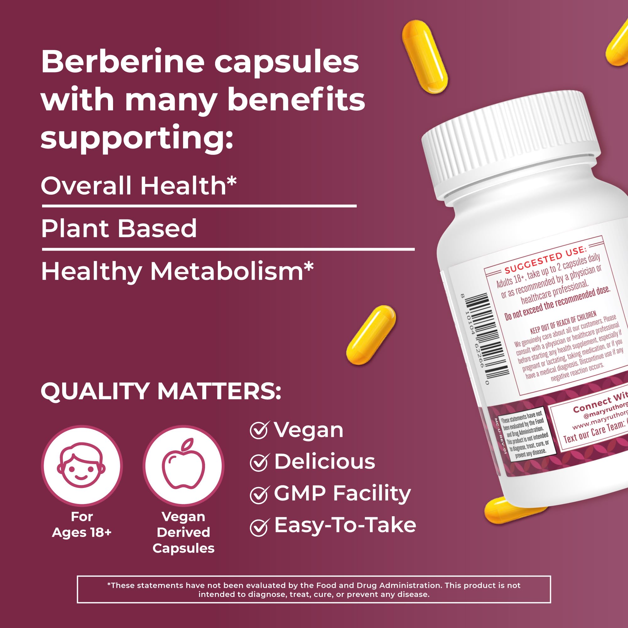 Foto 6 pulgar | Complemente El Metabolismo Saludable De 1000 Mg De Berberina De Maryruth - Venta Internacional.