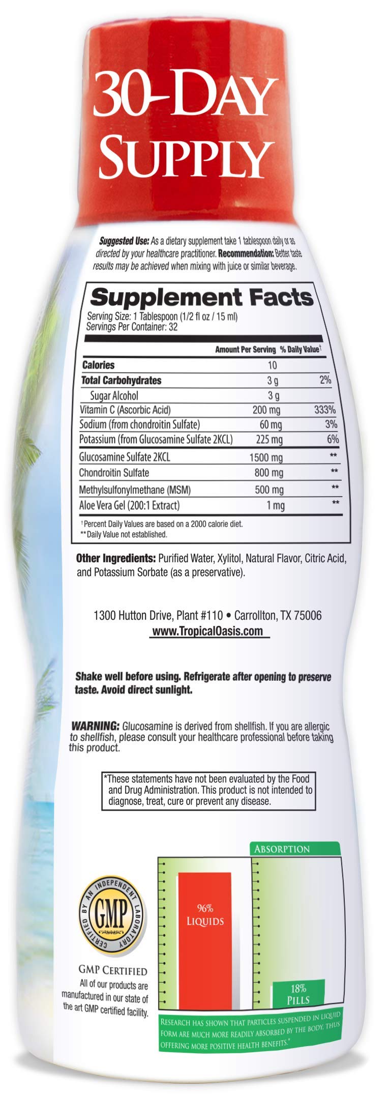 Foto 2 | Soporte Líquido Para Articulaciones Tropical Oasis Glucosamina 1500 Mg - Venta Internacional.