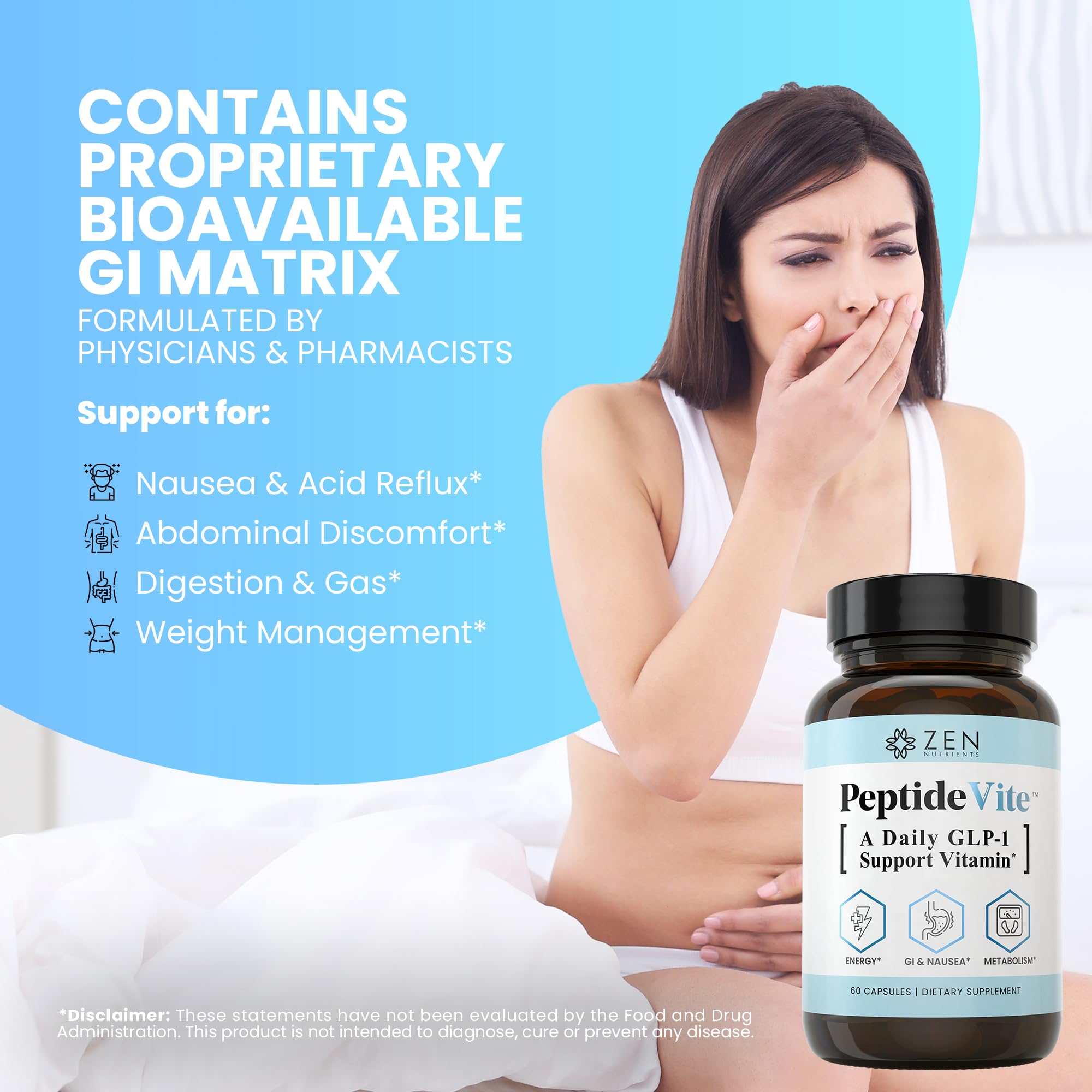 Foto 4 pulgar | Suplemento Zen Nutrients Peptidevite Glp-1 Support 60 Cápsulas - Venta Internacional.
