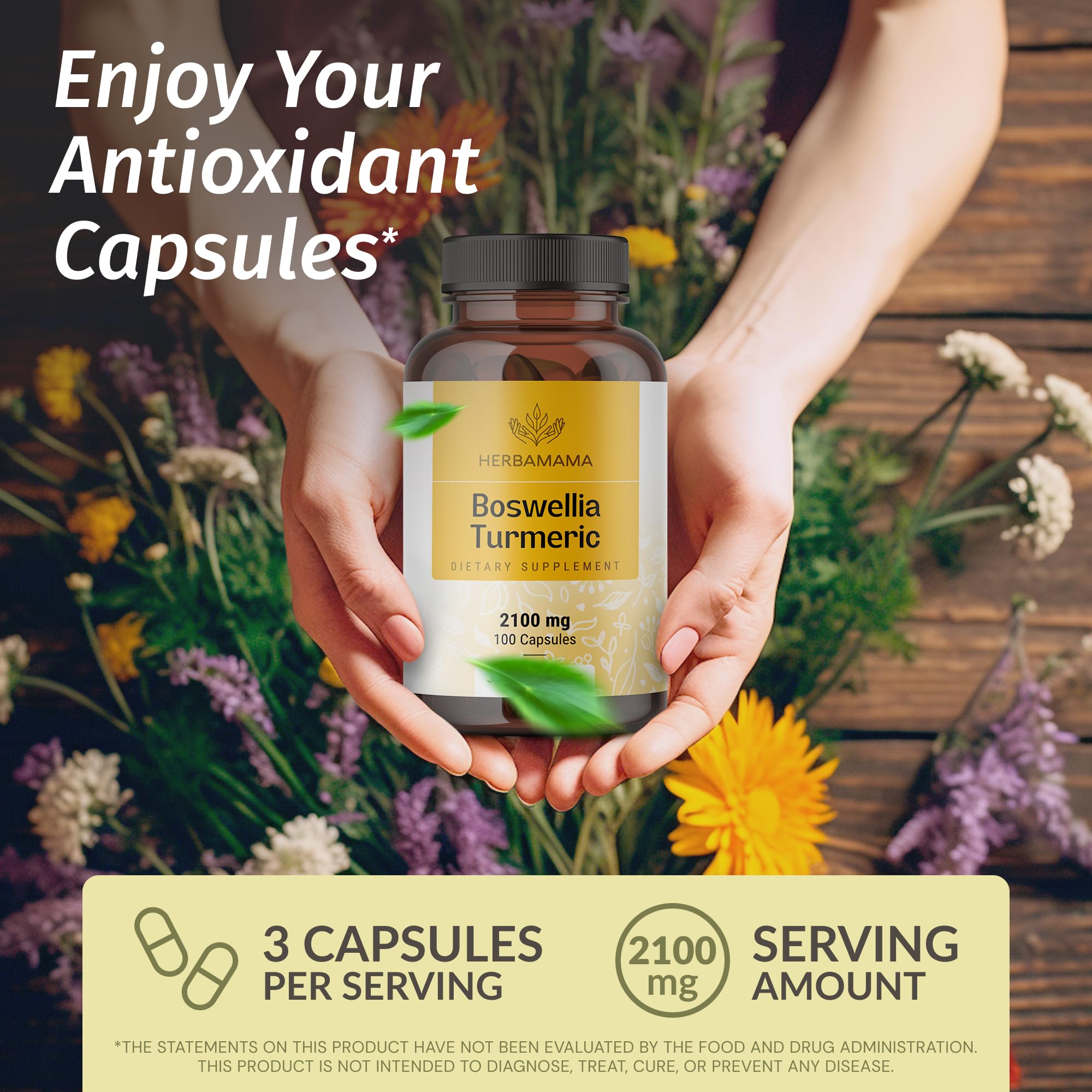 Foto 2 | Suplemento Herbamama, Cúrcuma Y Boswellia, 2100 Mg, 100 Cápsulas - Venta Internacional.