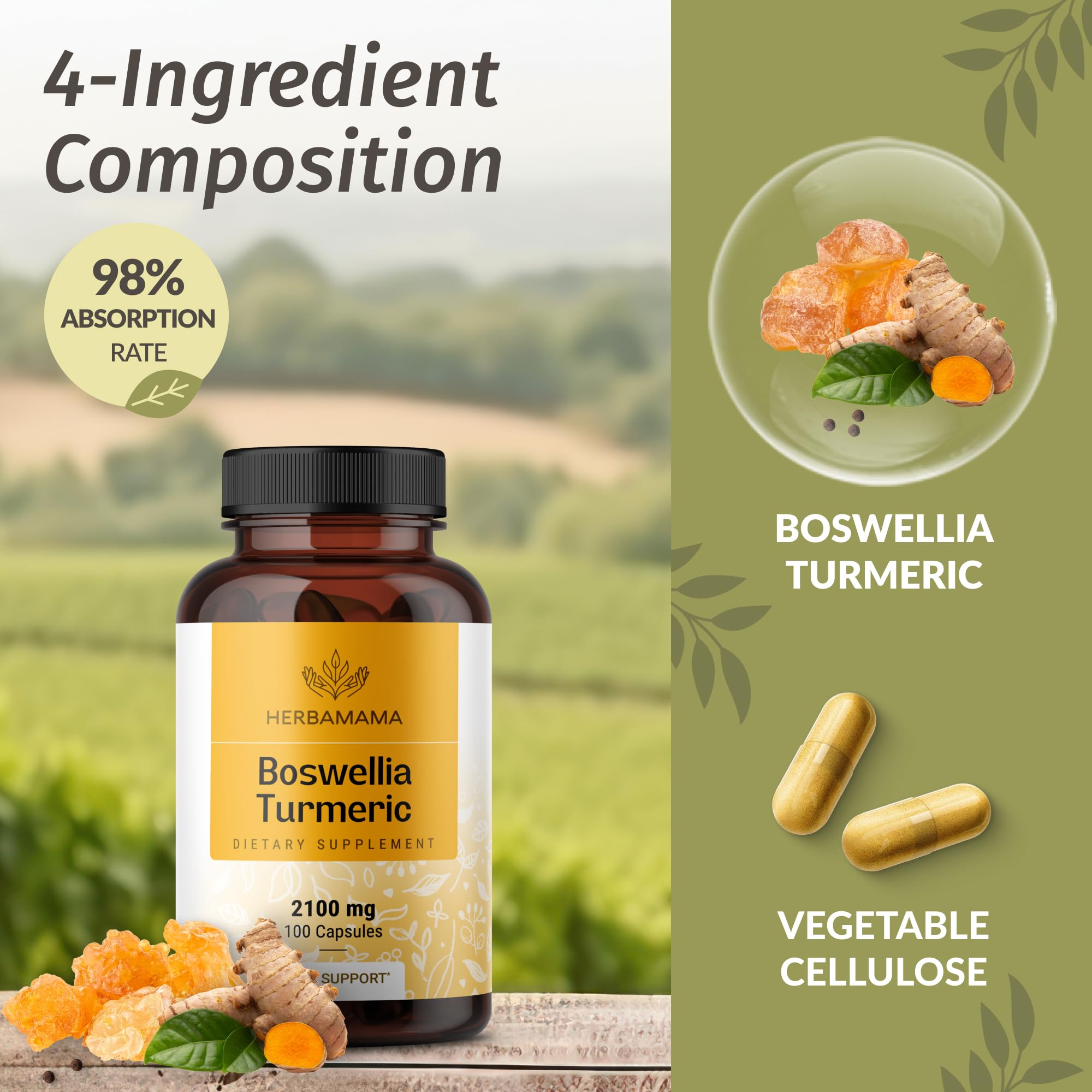 Foto 4 | Suplemento Herbamama, Cúrcuma Y Boswellia, 2100 Mg, 100 Cápsulas - Venta Internacional.