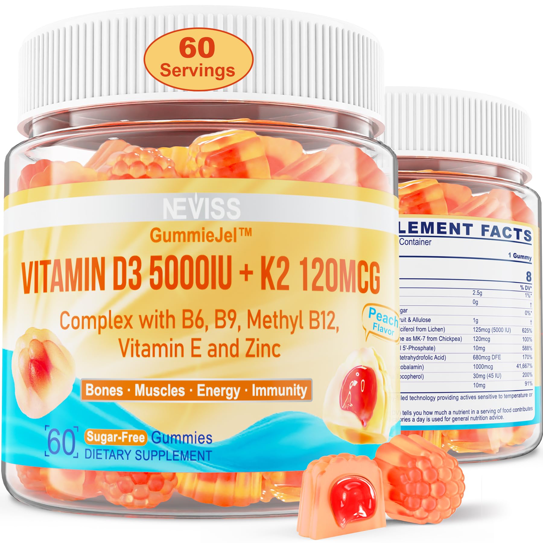 Foto 2 pulgar | Suplemento De Gomitas Neviss Con Vitamina D3 De 5000 Ui + K2 (mk-7) De 120 Mcg - Venta Internacional.