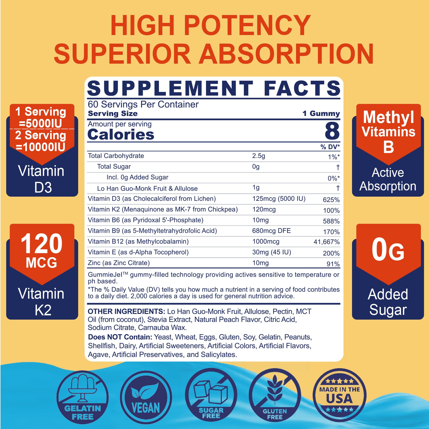 Foto 3 pulgar | Suplemento De Gomitas Neviss Con Vitamina D3 De 5000 Ui + K2 (mk-7) De 120 Mcg - Venta Internacional.