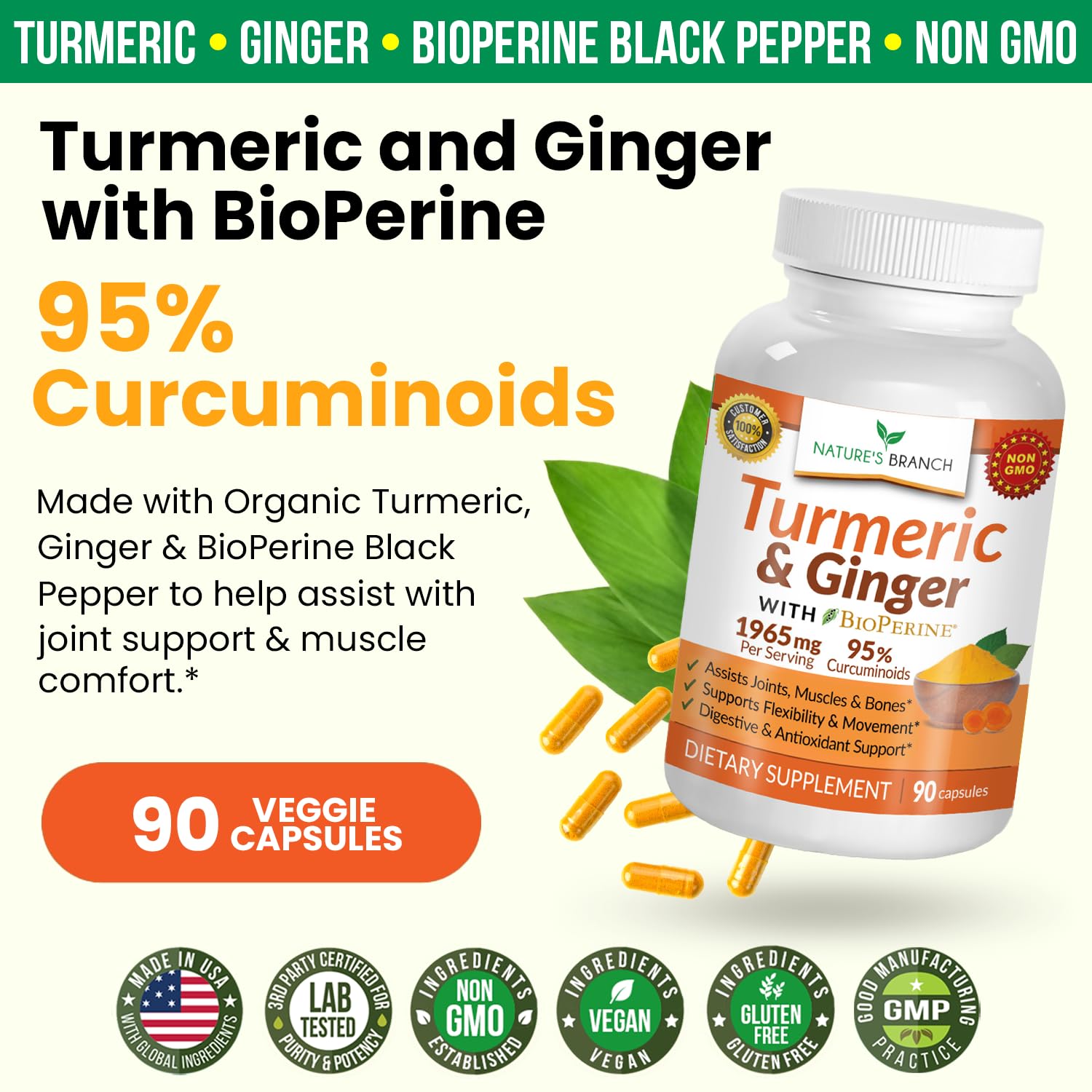 Foto 3 | Suplemento De Cúrcuma, Curcumina Y Jengibre De Nature's Branch, 1965 Mg - Venta Internacional.