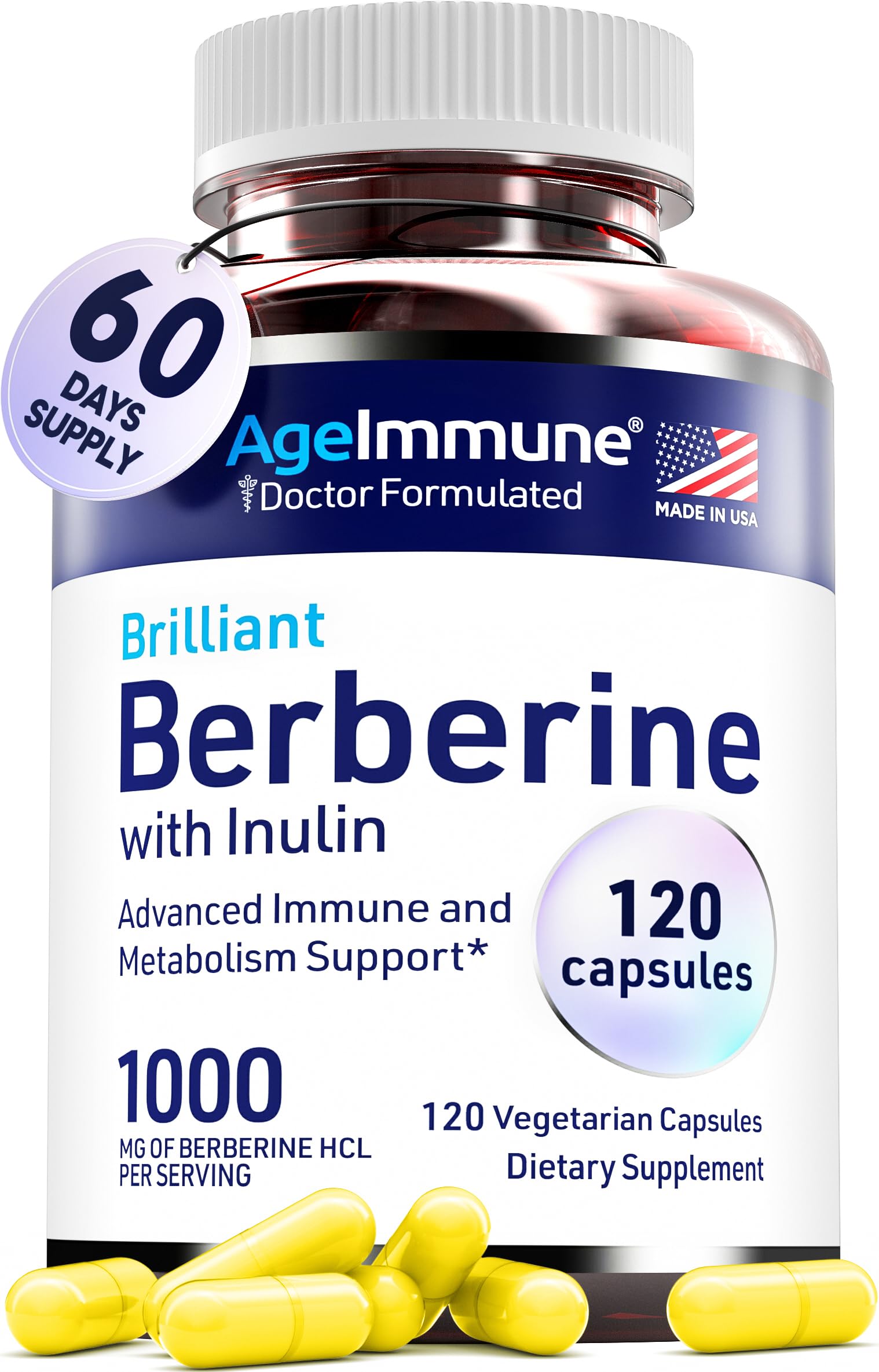 Foto 2 pulgar | Suplemento Ageimmune Berberine 1000 Mg Con Prebiótico De Inulina - Venta Internacional.