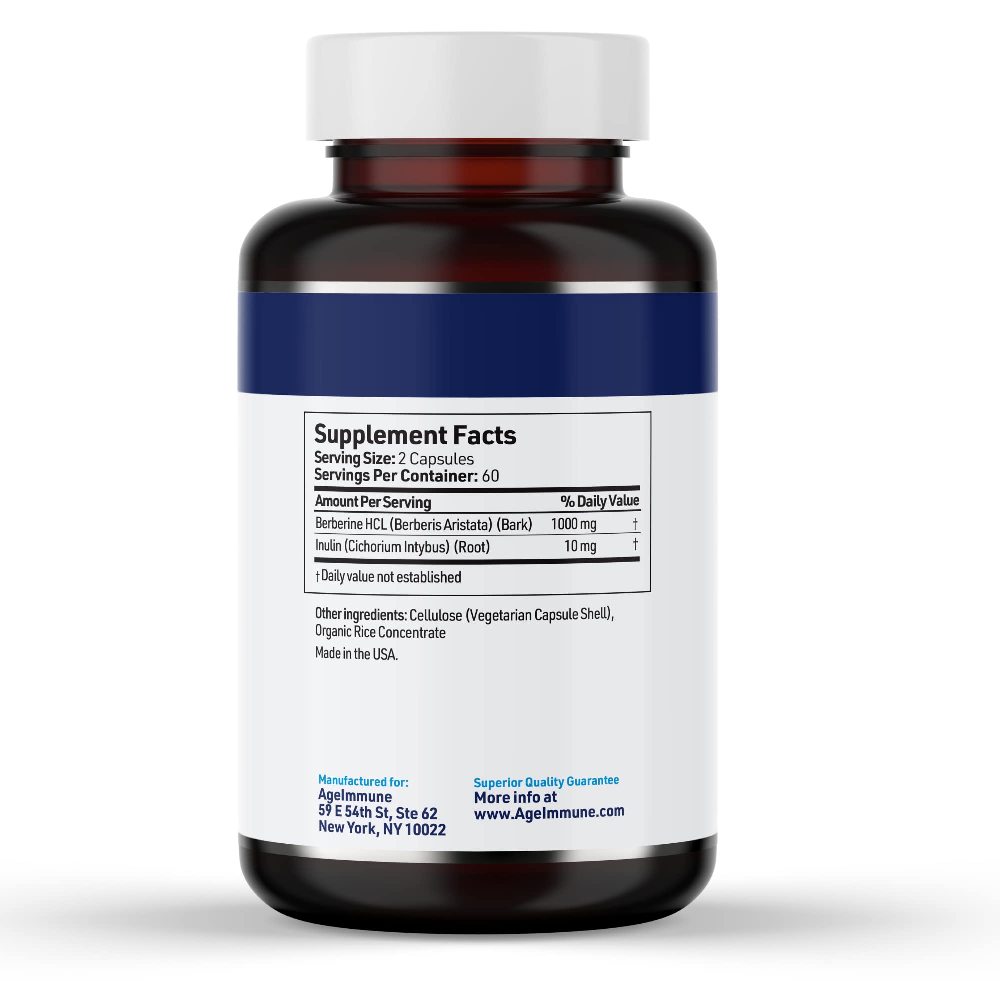 Foto 3 pulgar | Suplemento Ageimmune Berberine 1000 Mg Con Prebiótico De Inulina - Venta Internacional.