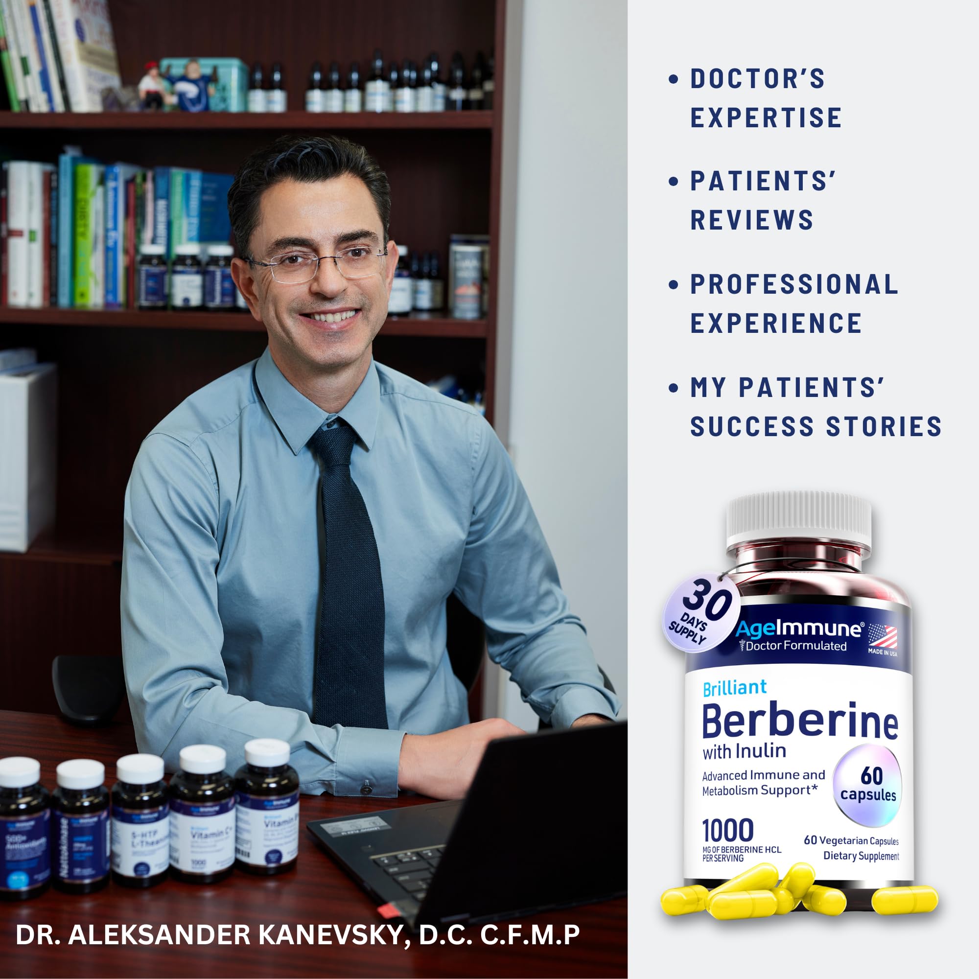 Foto 5 pulgar | Suplemento Ageimmune Berberine 1000 Mg Con Prebiótico De Inulina - Venta Internacional.