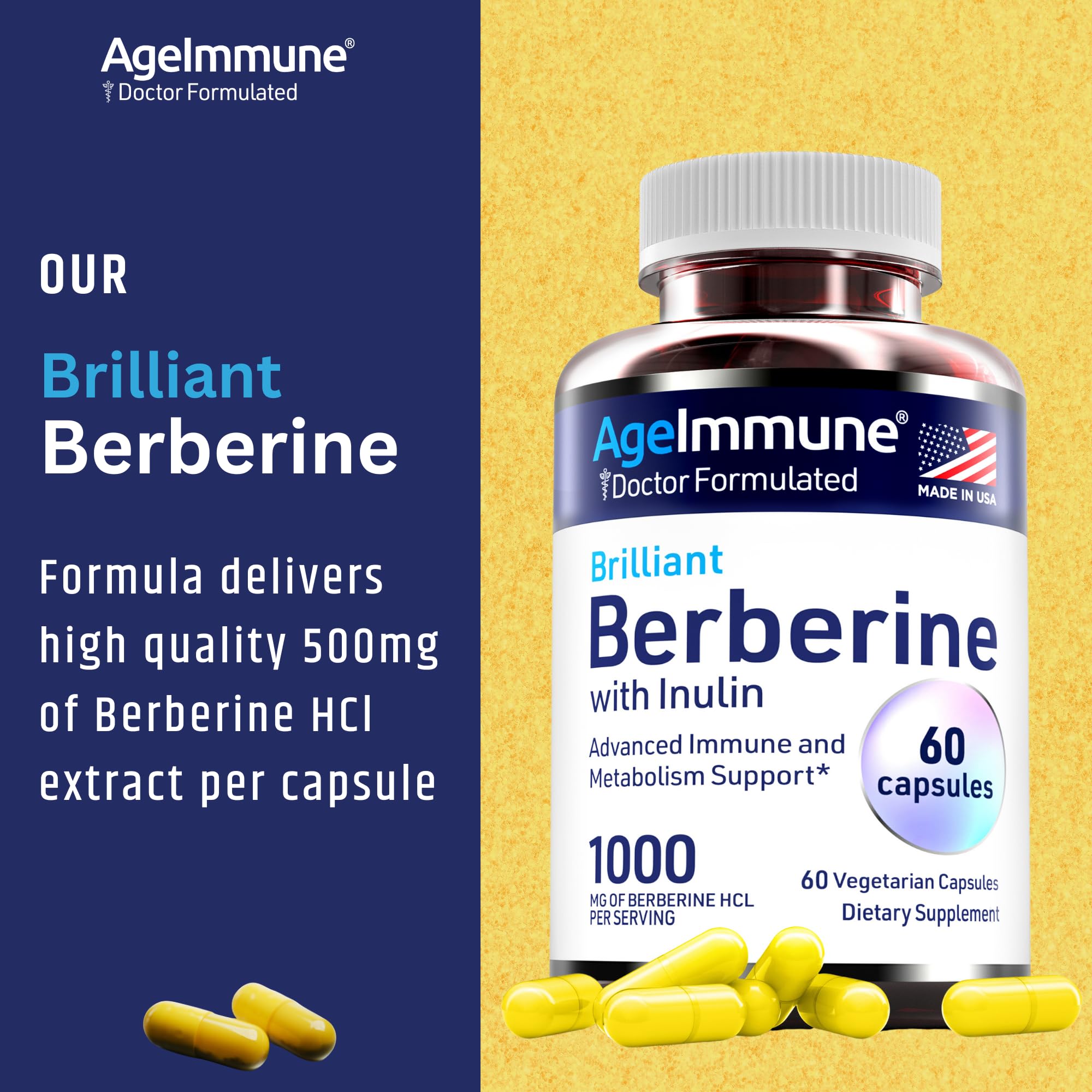 Foto 8 pulgar | Suplemento Ageimmune Berberine 1000 Mg Con Prebiótico De Inulina - Venta Internacional.