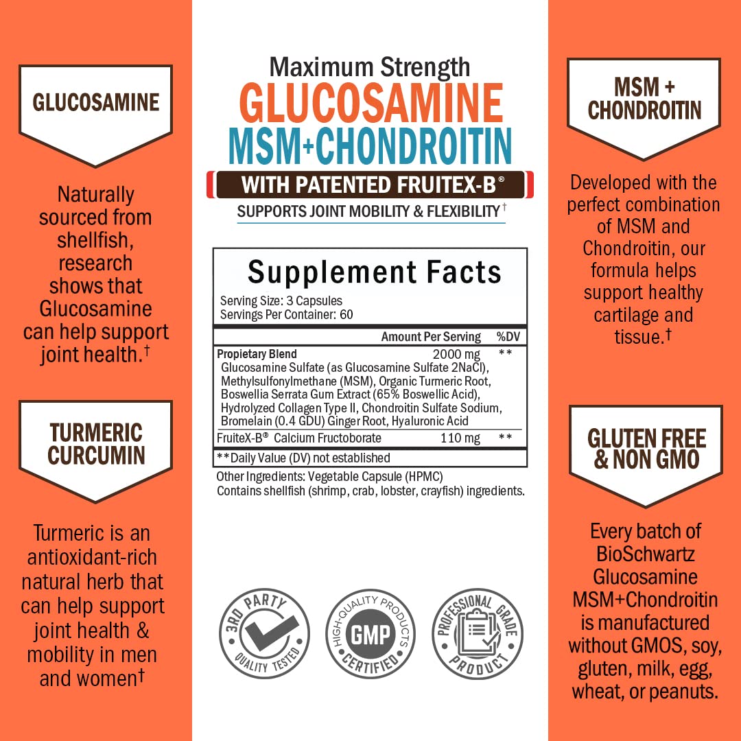Foto 3 | Suplemento Bioschwartz Glucosamina Condroitina Msm 180 Cápsulas - Venta Internacional.