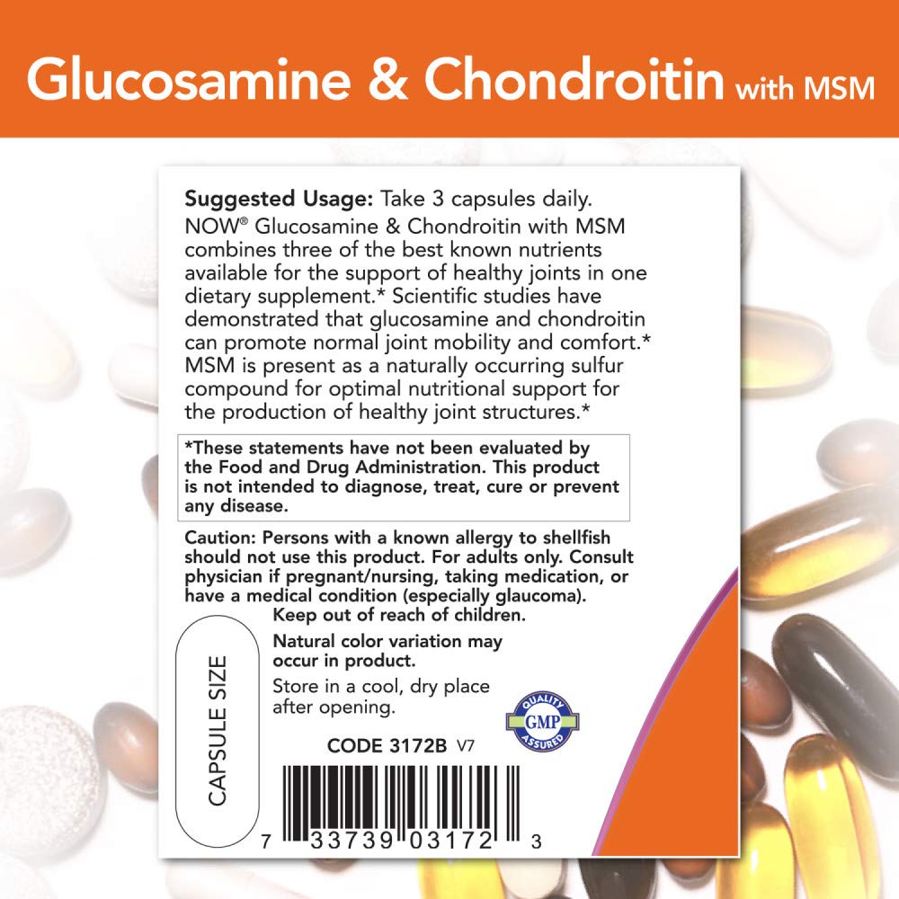 Foto 3 | Suplementos De Glucosamina Y Condroitina Con Msm De Now Foods, 180 Cápsulas - Venta Internacional.