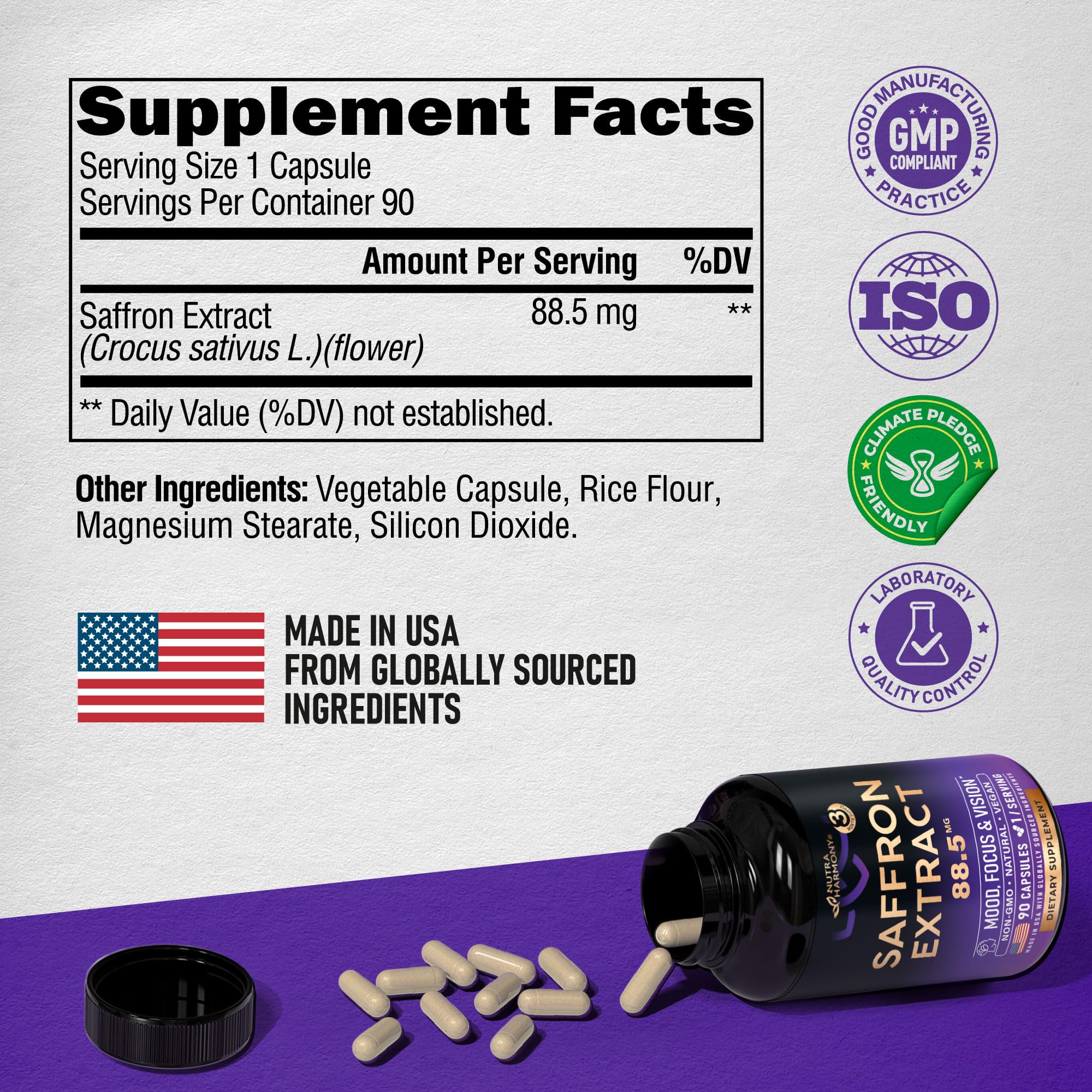 Foto 5 pulgar | Suplemento Nutraharmony Extracto De Azafrán 88,5 Mg 90 Cápsulas - Venta Internacional.
