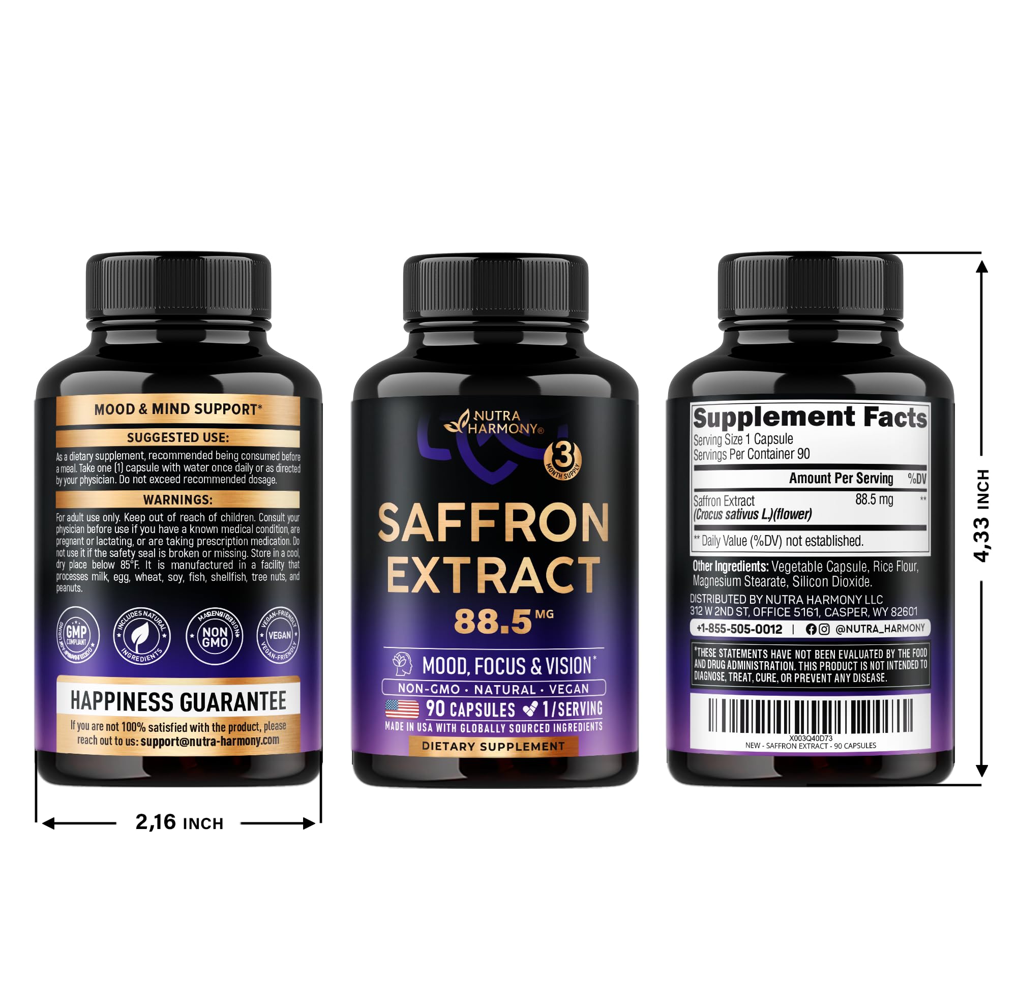 Foto 7 | Suplemento Nutraharmony Extracto De Azafrán 88,5 Mg 90 Cápsulas - Venta Internacional.
