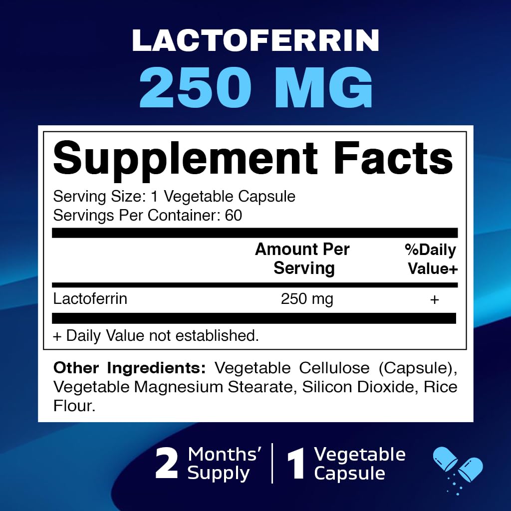 Foto 2 | Suplemento Vitamático De Lactoferrina 250 Mg, 60 Cápsulas Vegetales - Venta Internacional.