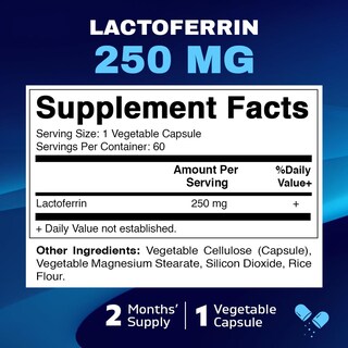 Foto 2 | Suplemento Vitamático De Lactoferrina 250 Mg, 60 Cápsulas Vegetales - Venta Internacional.