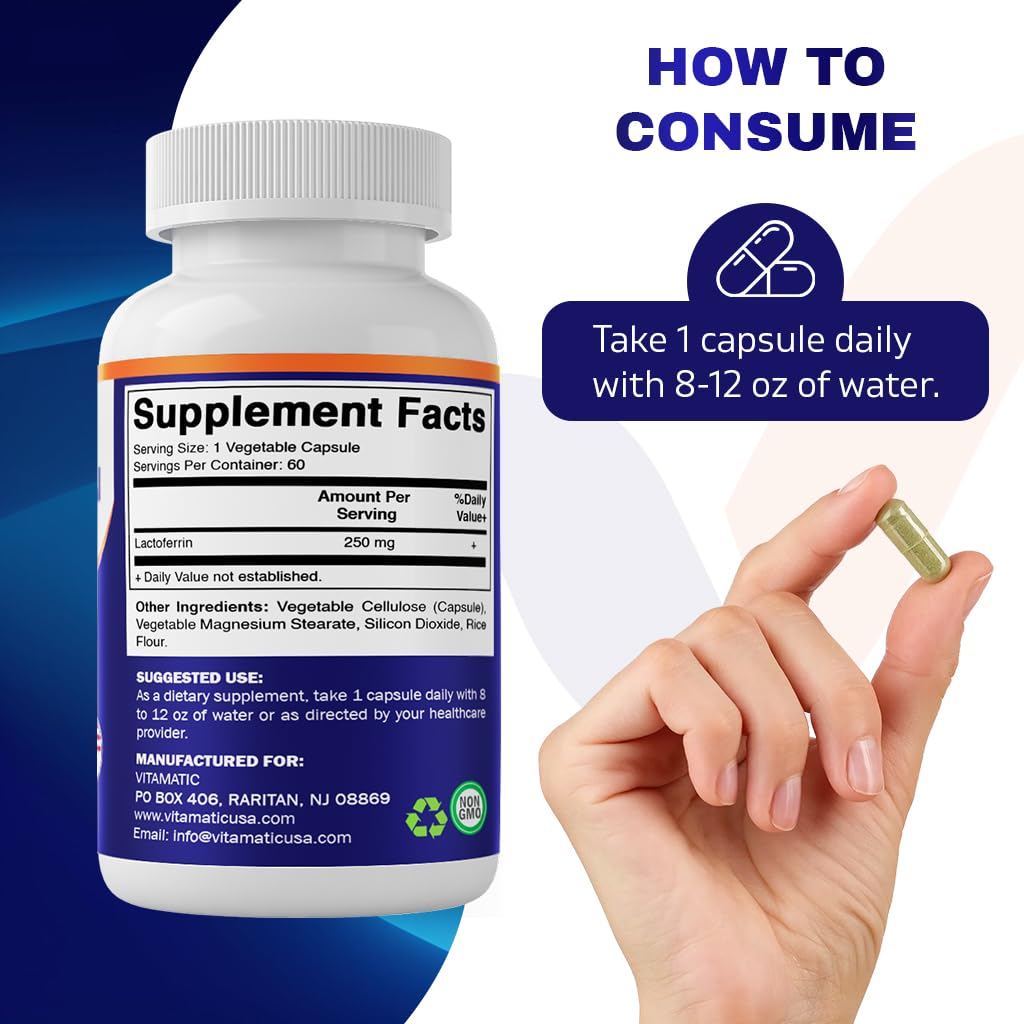 Foto 5 pulgar | Suplemento Vitamático De Lactoferrina 250 Mg, 60 Cápsulas Vegetales - Venta Internacional.