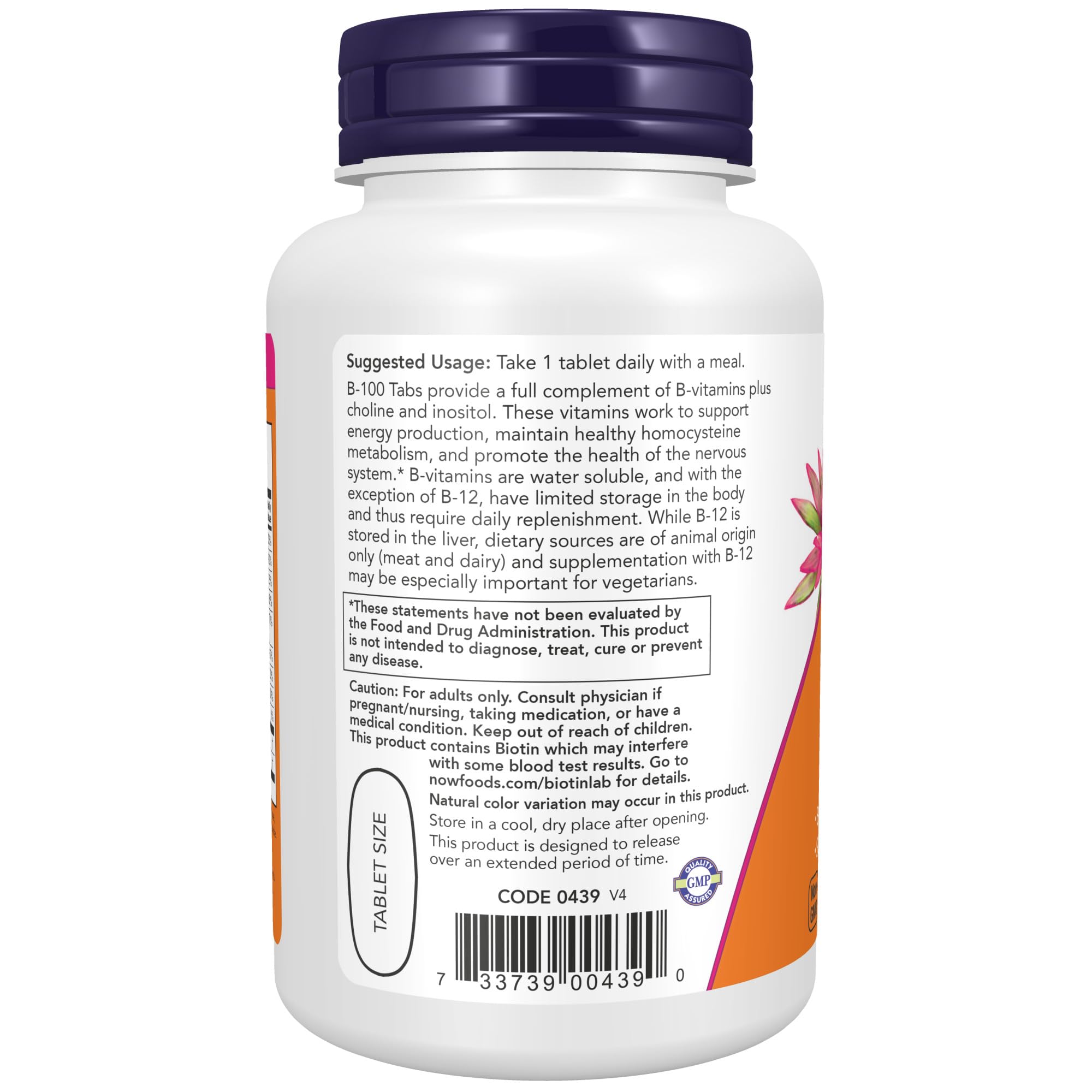 Foto 4 pulgar | Suplementos Now Foods, Vitamina B-100 De Liberación Sostenida, 100 Comprimidos - Venta Internacional.