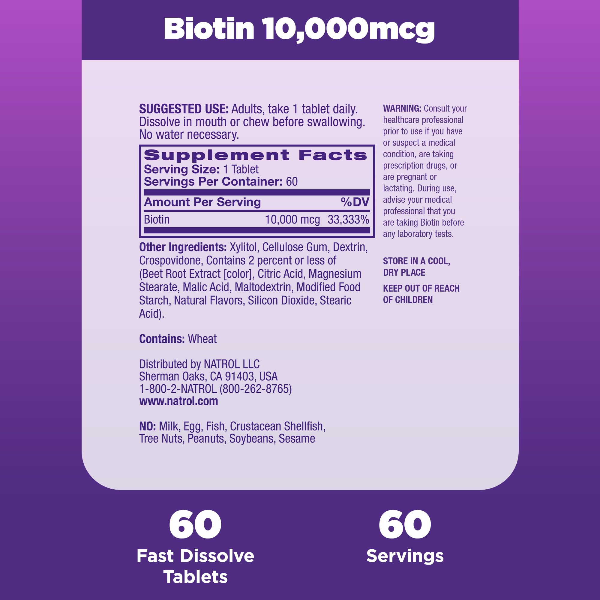 Foto 6 pulgar | Suplemento Natrol Beauty Biotina De 10000 Mcg Para Cabello, 60 Tabletas - Venta Internacional.