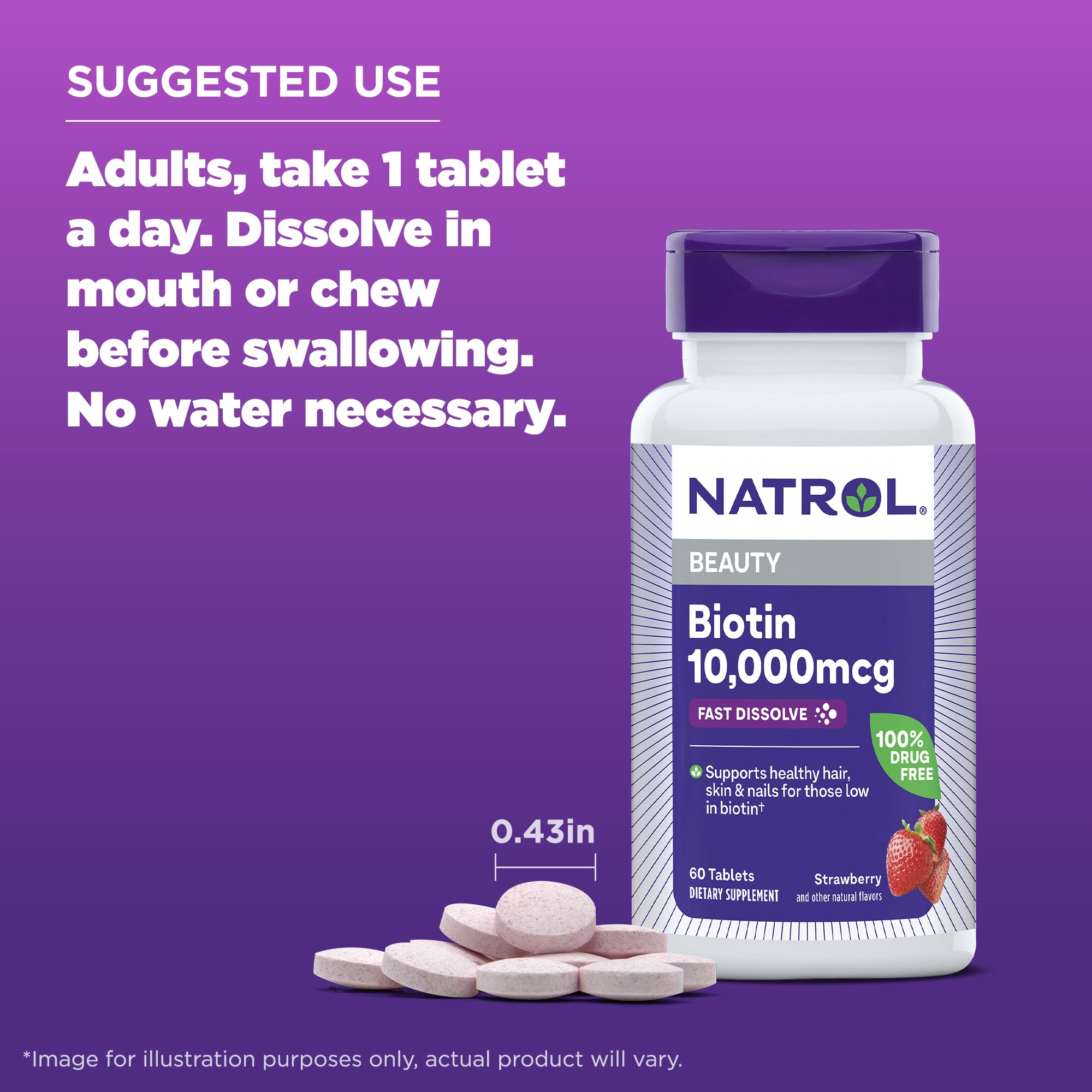 Foto 7 pulgar | Suplemento Natrol Beauty Biotina De 10000 Mcg Para Cabello, 60 Tabletas - Venta Internacional.