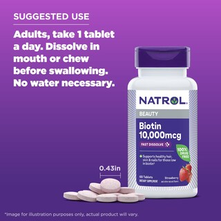 Foto 6 | Suplemento Natrol Beauty Biotina De 10000 Mcg Para Cabello, 60 Tabletas - Venta Internacional.