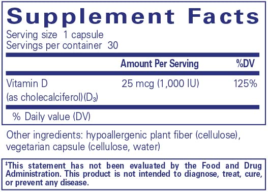 Foto 3 pulgar | Suplemento De Vitamina D3 De Pure Encapsulations, 25 Mcg (1000 Ui) - Venta Internacional.
