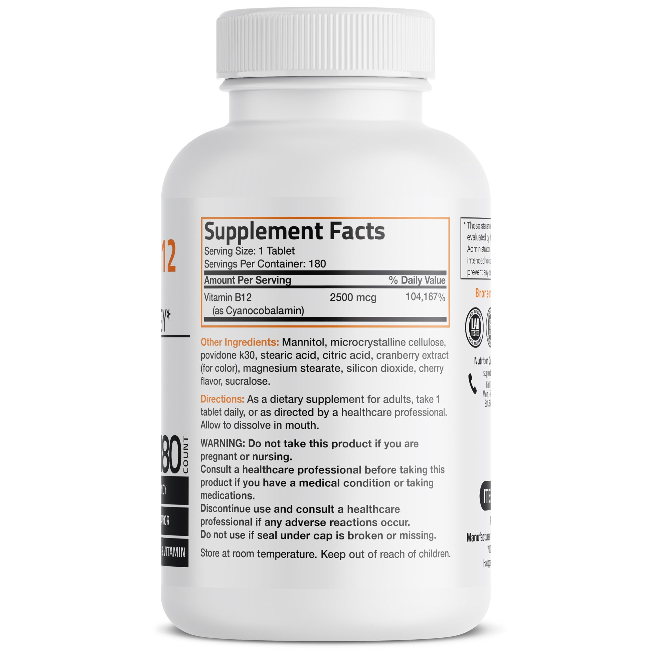 Foto 4 pulgar | Suplemento Bronson De Vitamina B12, 2500 Mcg, Tabletas Masticables, 180 Unidades - Venta Internacional.