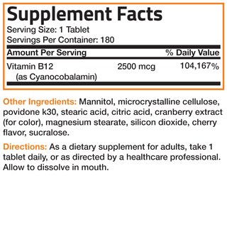 Foto 4 | Suplemento Bronson De Vitamina B12, 2500 Mcg, Tabletas Masticables, 180 Unidades - Venta Internacional.