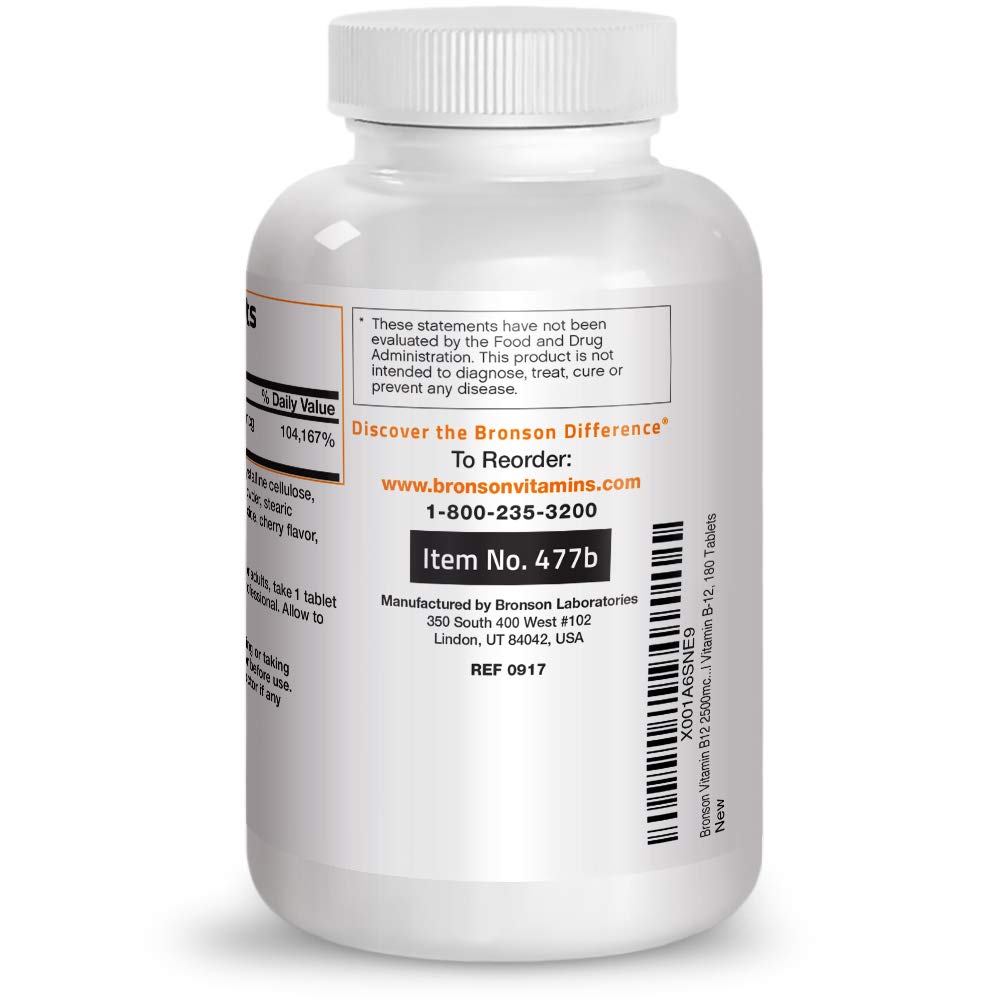 Foto 8 pulgar | Suplemento Bronson De Vitamina B12, 2500 Mcg, Tabletas Masticables, 180 Unidades - Venta Internacional.